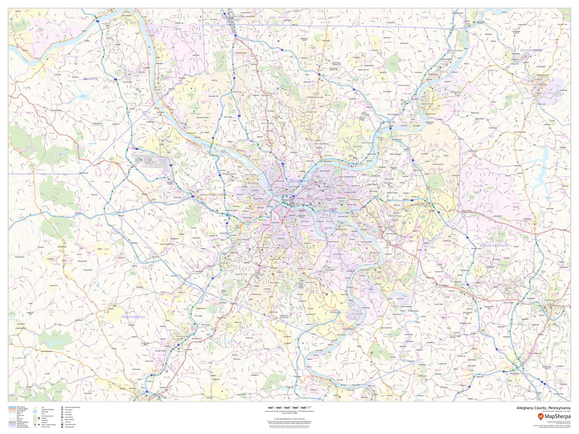 Allegheny County, Pennsylvania Wall Map Allegheny County, Pennsylvania Wall Map