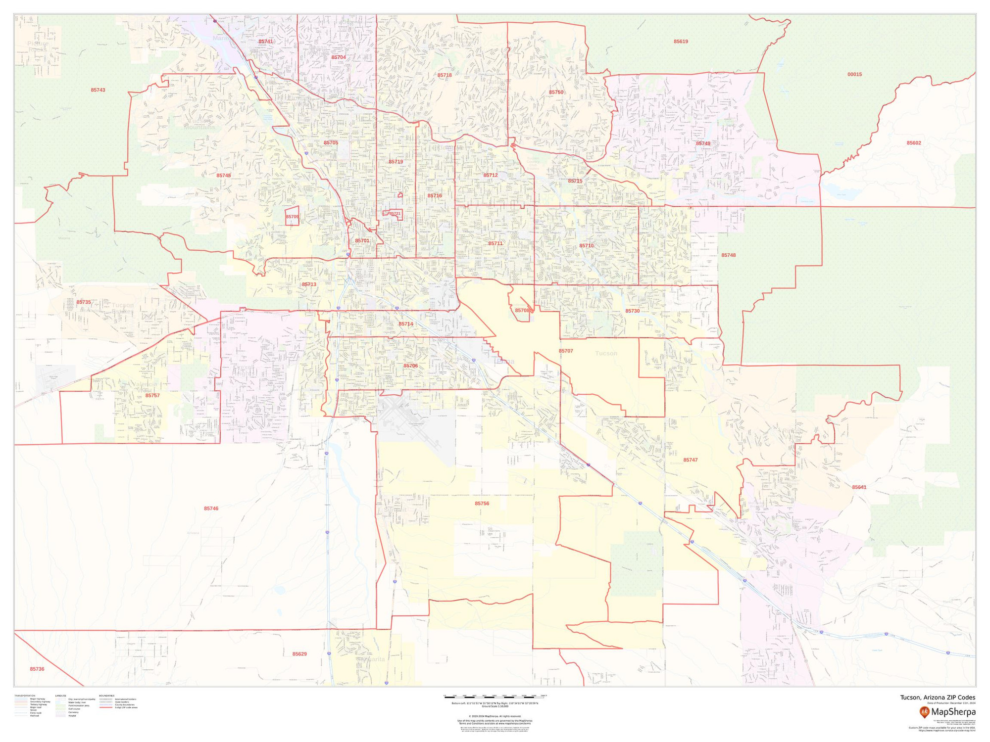 Tucson, Arizona ZIP Codes Wall Map Tucson, Arizona ZIP Codes Wall Map