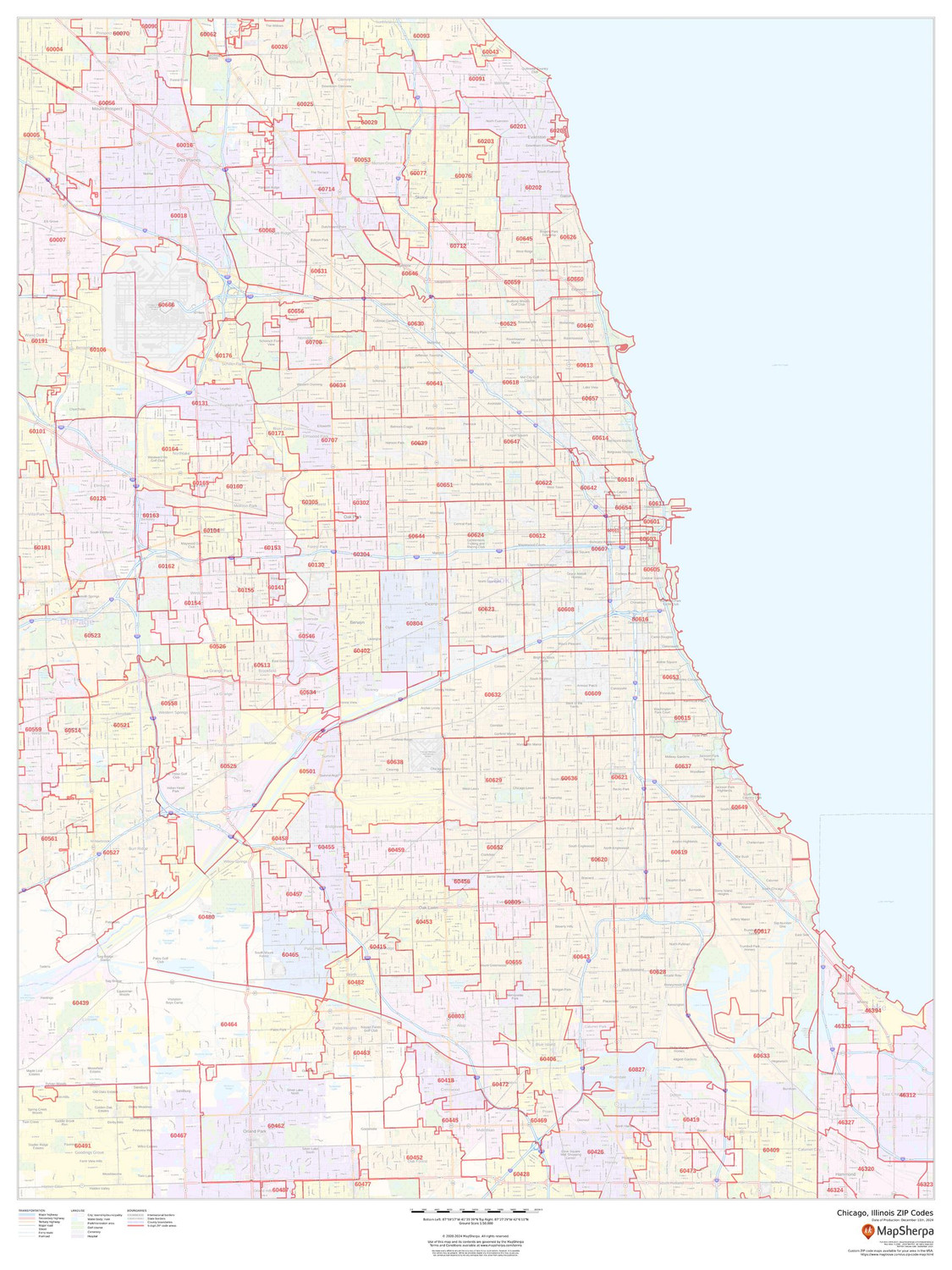 Chicago, Illinois ZIP Codes Wall Map Chicago, Illinois ZIP Codes Wall Map