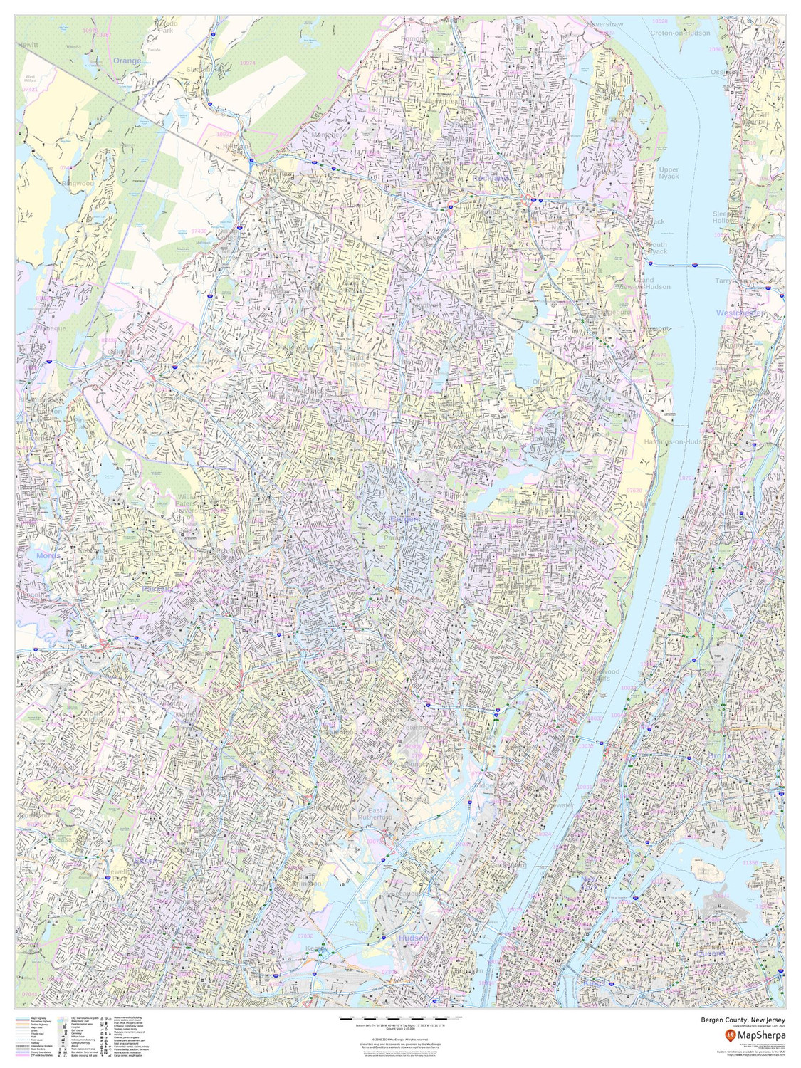 Bergen County, New Jersey Wall Map Bergen County, New Jersey Wall Map