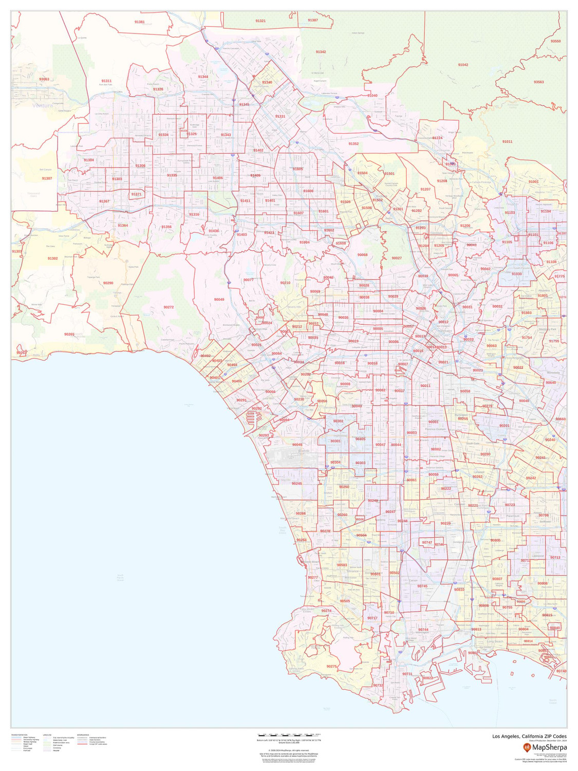 Los Angeles, California ZIP Codes Wall Map Los Angeles, California ZIP Codes Wall Map