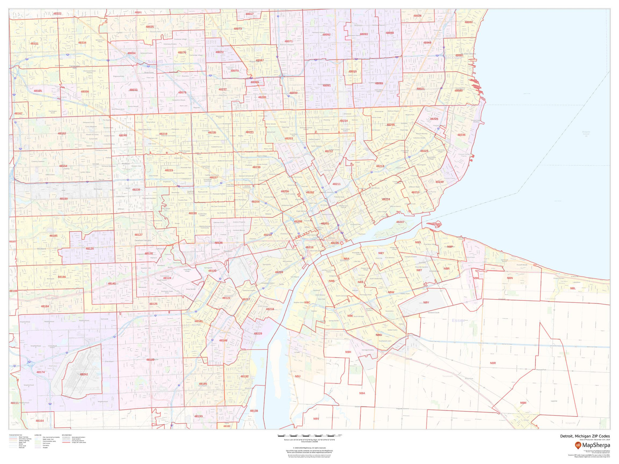 Detroit, Michigan ZIP Codes Wall Map Detroit, Michigan ZIP Codes Wall Map