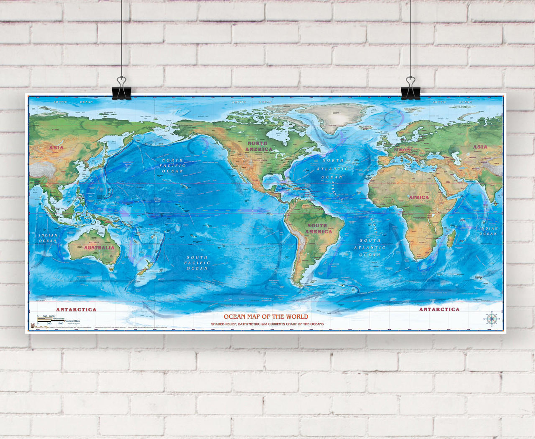 World Oceans Shaded Relief Wall Map by Compart Maps, image 2, World Maps Online