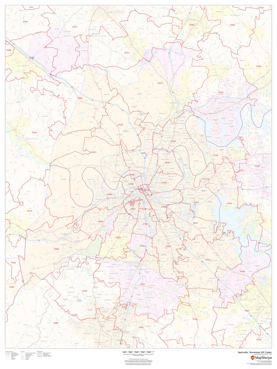 Nashville, Tennessee ZIP Codes Wall Map Nashville, Tennessee ZIP Codes Wall Map