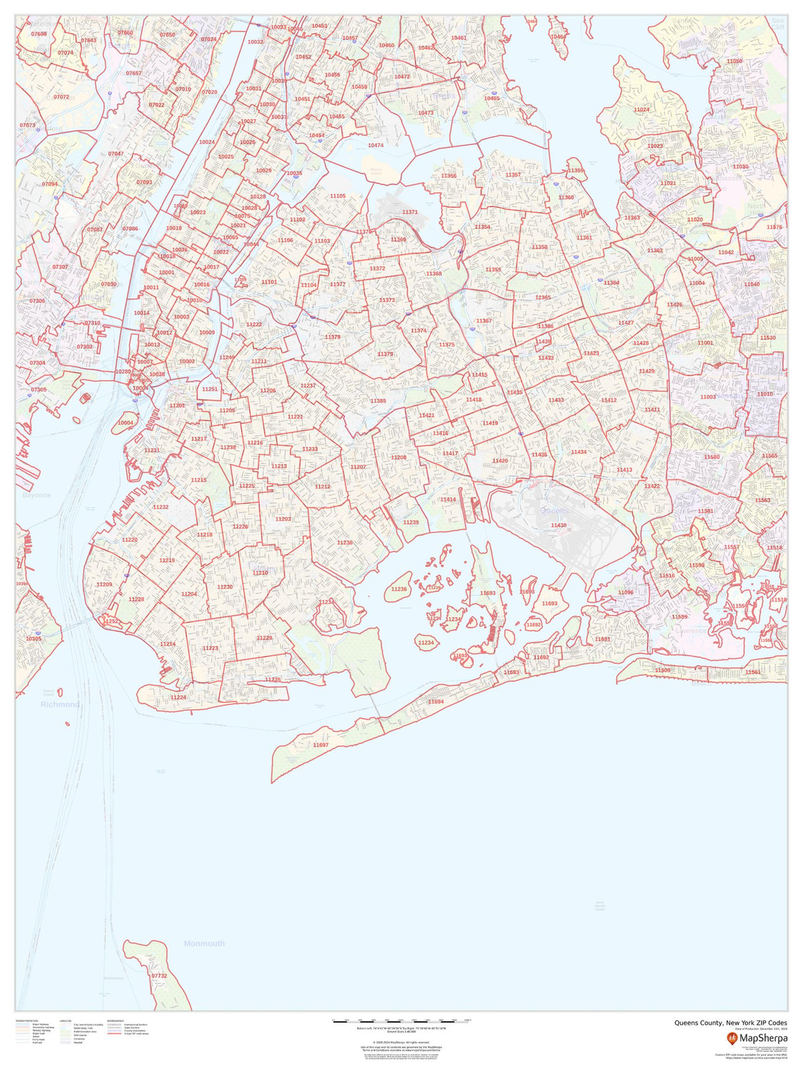 Queens County, New York ZIP Codes Wall Map Queens County, New York ZIP Codes Wall Map