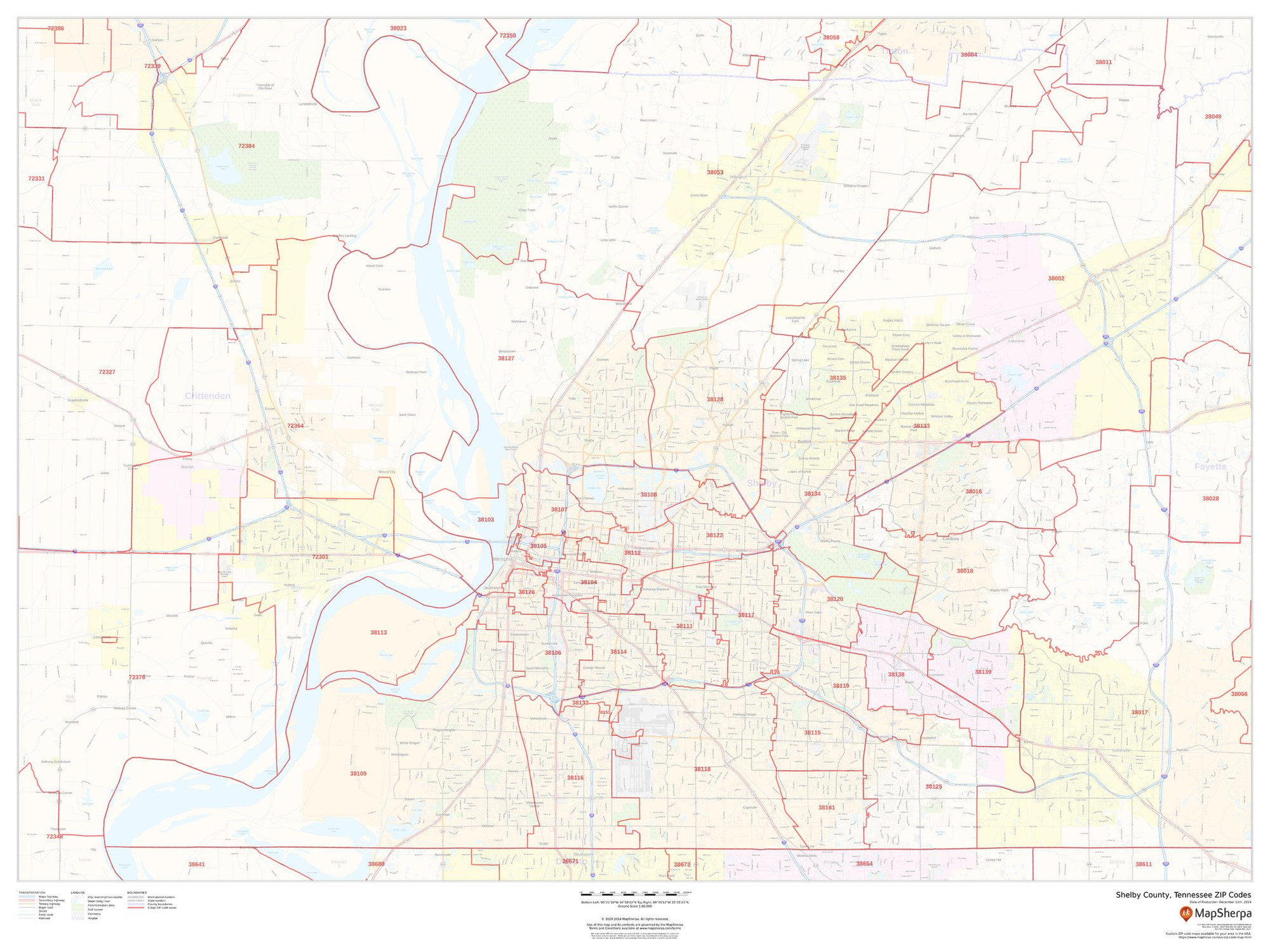 Shelby County, Tennessee ZIP Codes Wall Map Shelby County, Tennessee ZIP Codes Wall Map