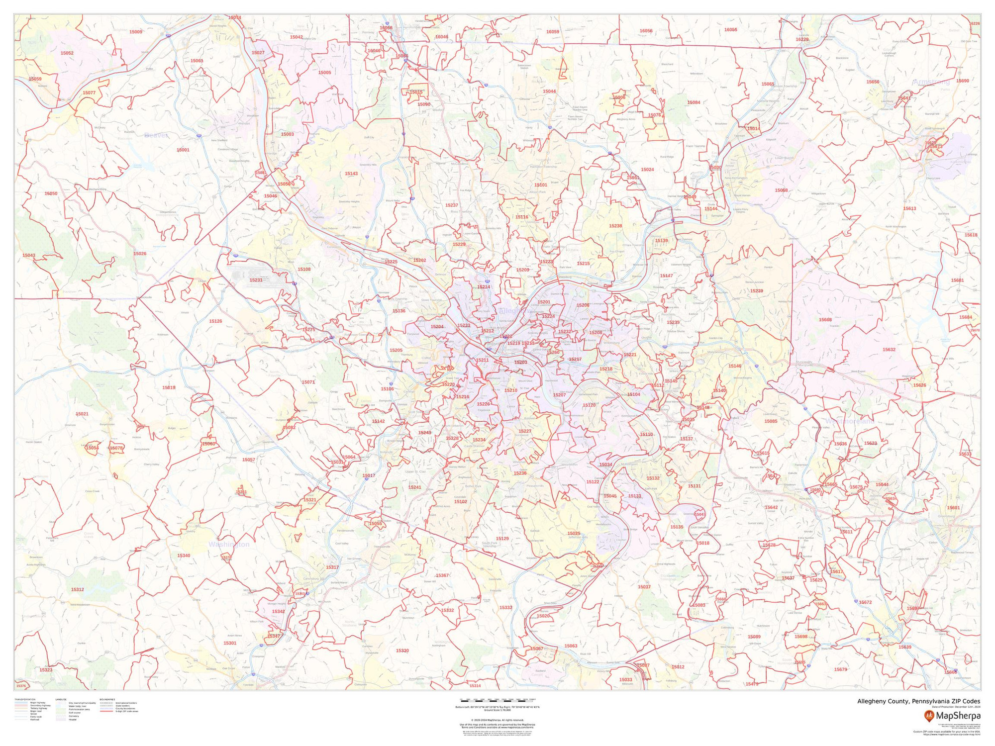 Allegheny County, Pennsylvania ZIP Codes Wall Map Allegheny County, Pennsylvania ZIP Codes Wall Map