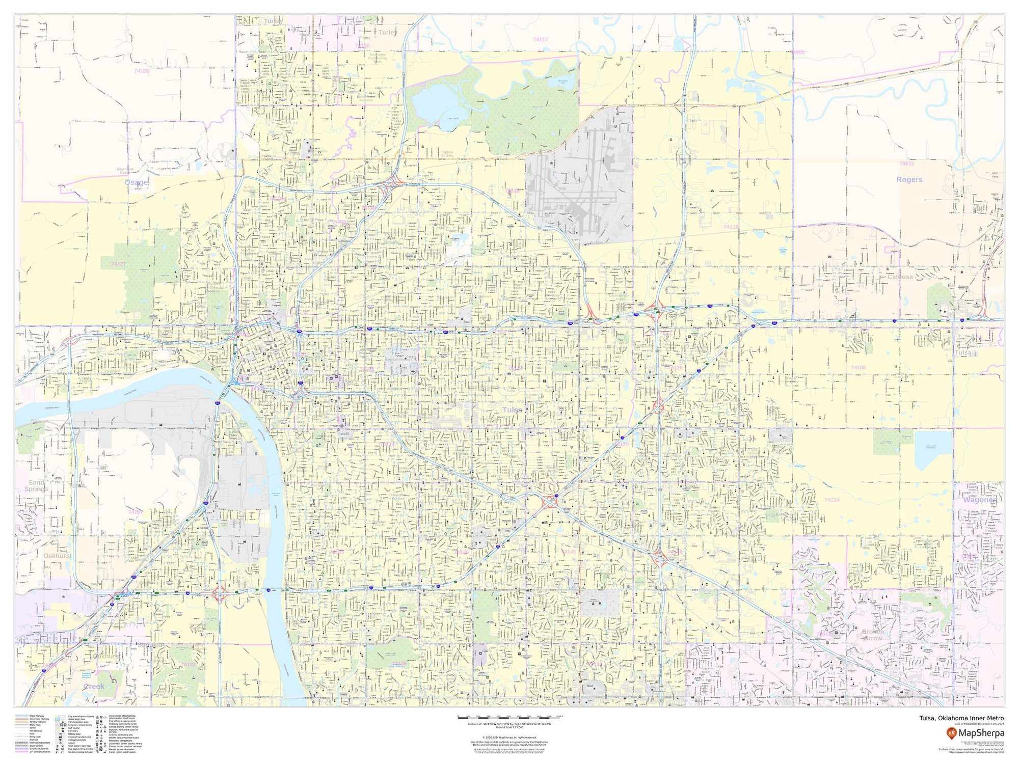 Tulsa, Oklahoma Inner Metro - Landscape Wall Map Tulsa, Oklahoma Inner Metro - Landscape Wall Map