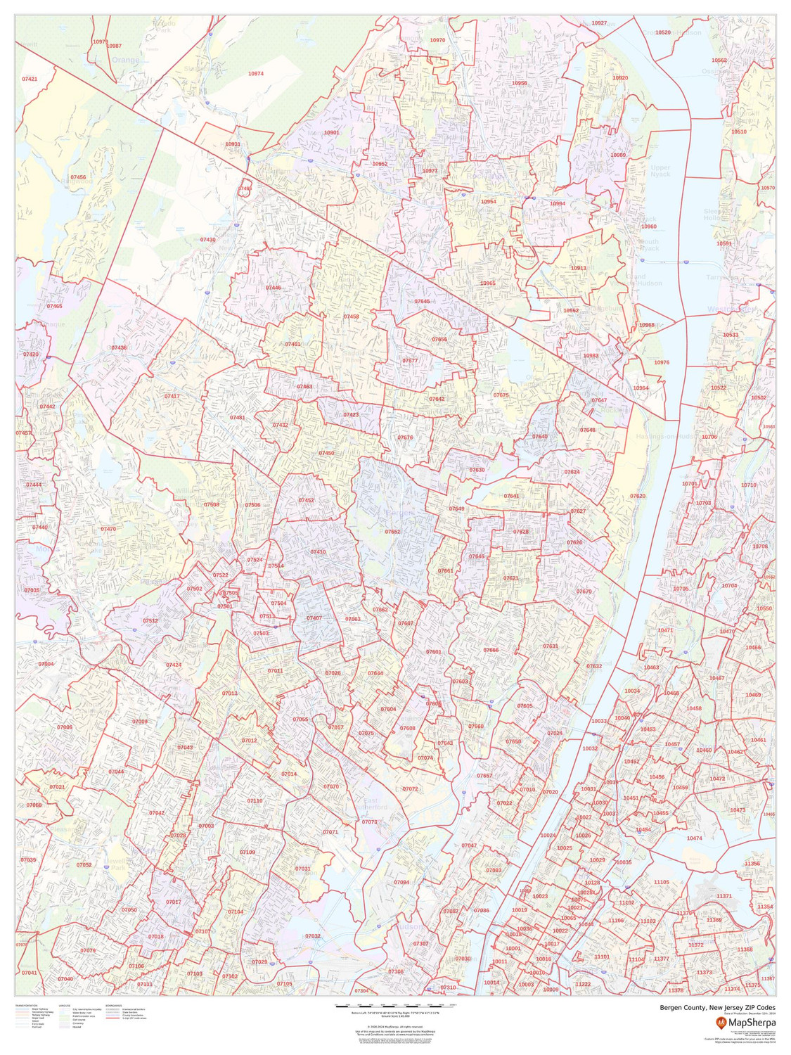 Bergen County, New Jersey ZIP Codes Wall Map Bergen County, New Jersey ZIP Codes Wall Map
