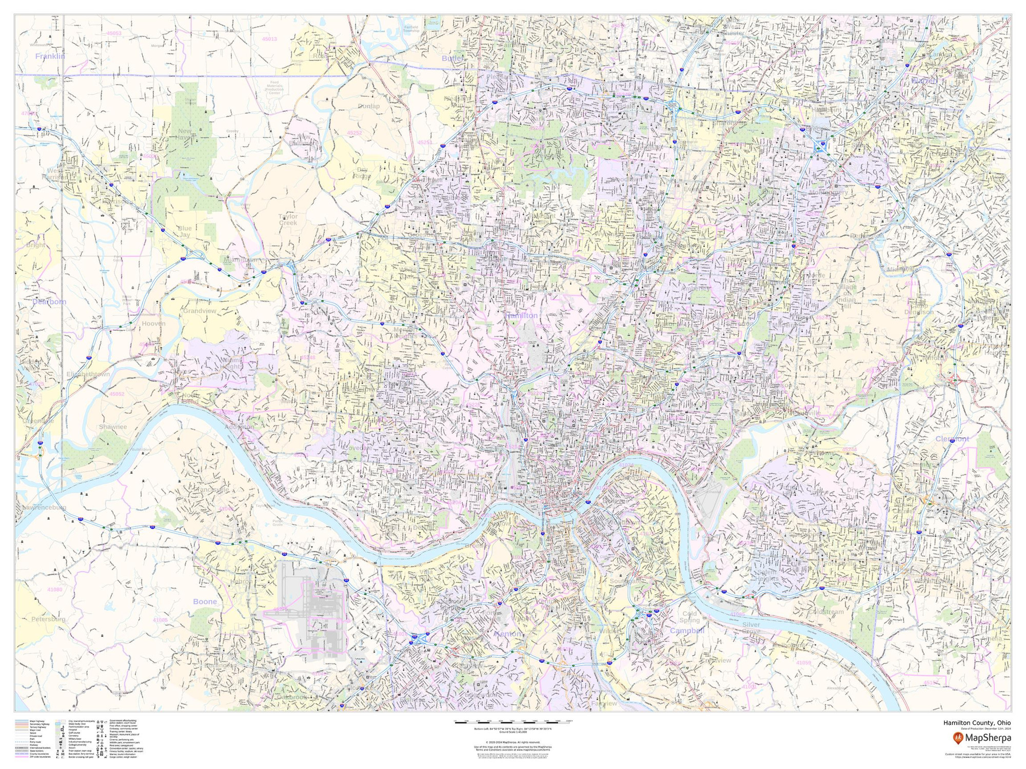 Hamilton County, Ohio Wall Map Hamilton County, Ohio Wall Map