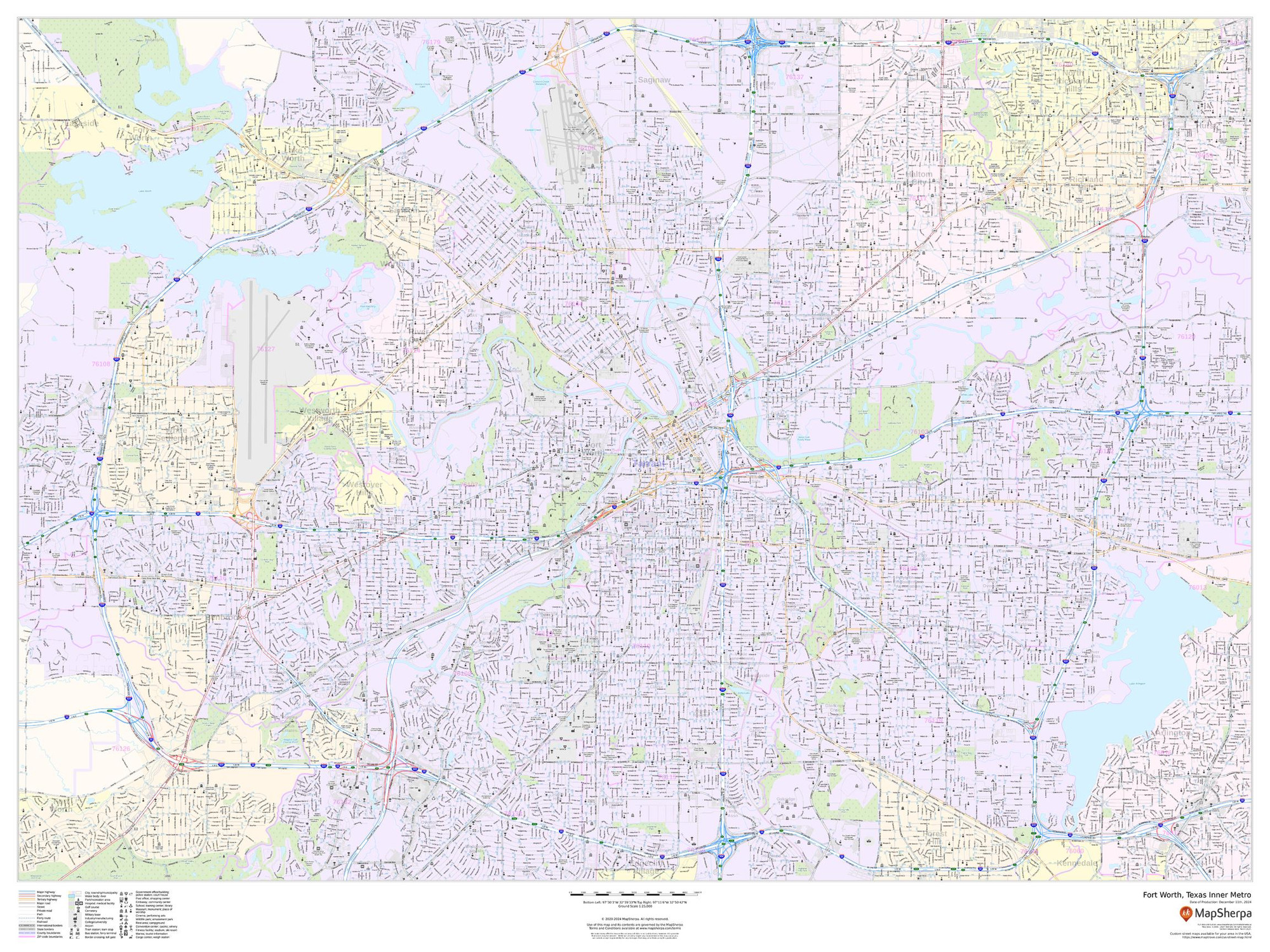 Fort Worth, Texas Inner Metro - Landscape Wall Map Fort Worth, Texas Inner Metro - Landscape Wall Map