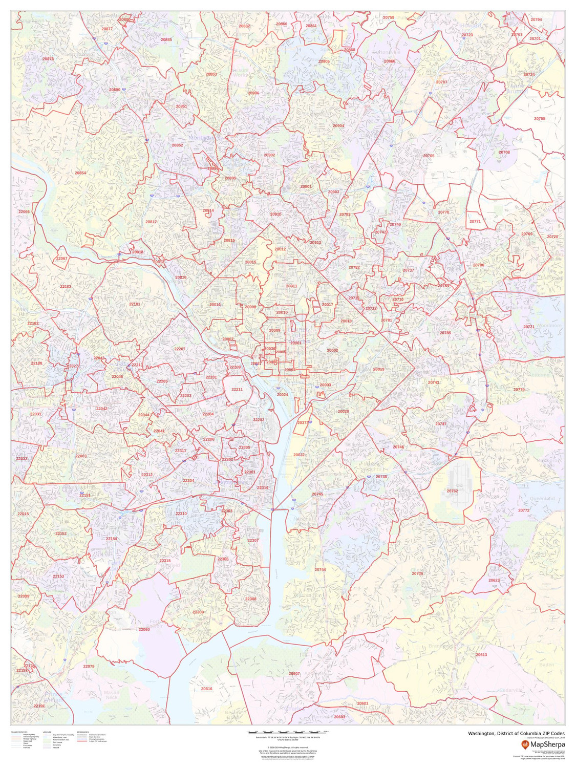 Washington, District of Columbia ZIP Codes Wall Map Washington, District of Columbia ZIP Codes Wall Map