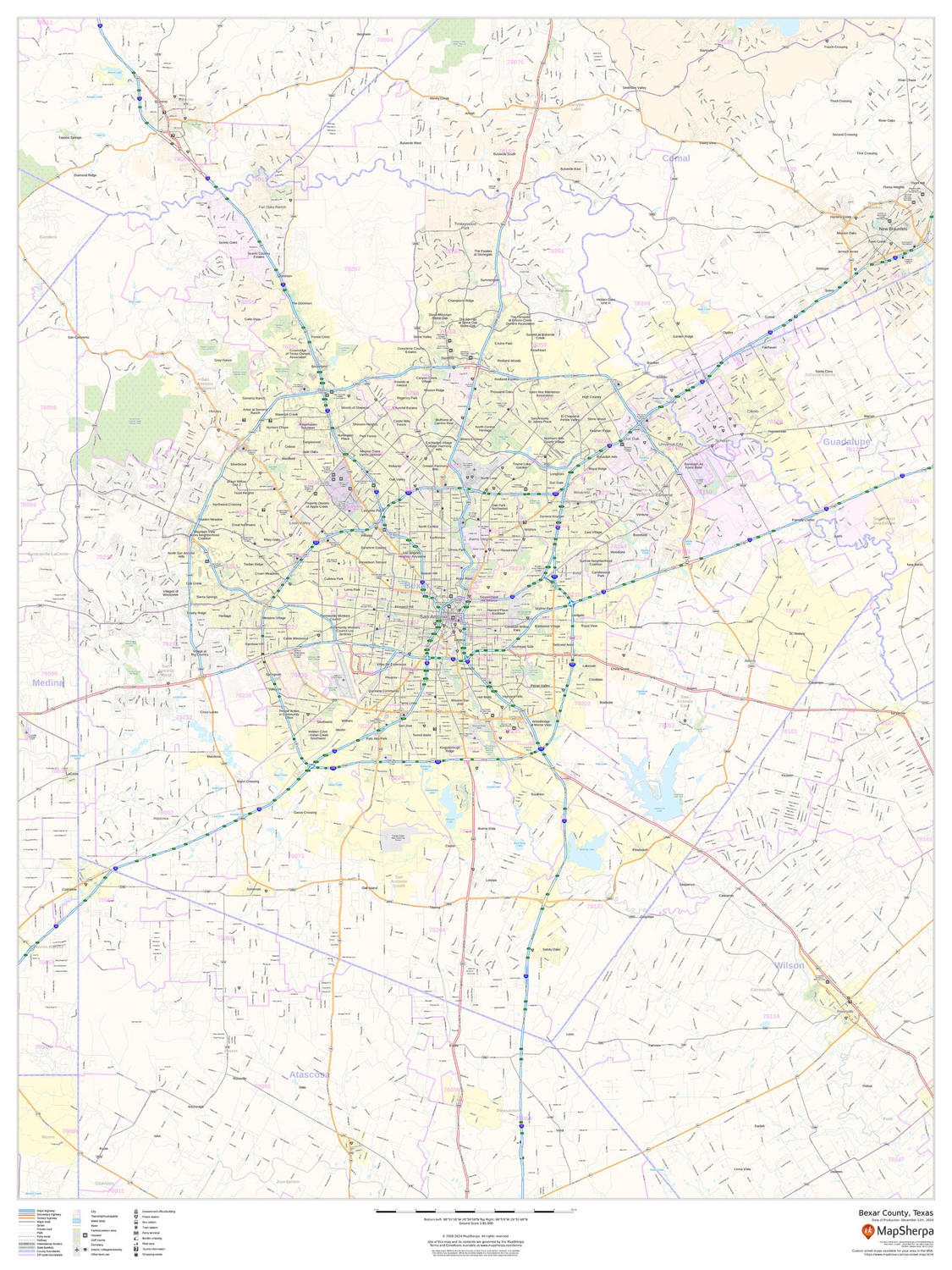 Bexar County, Texas Wall Map Bexar County, Texas Wall Map