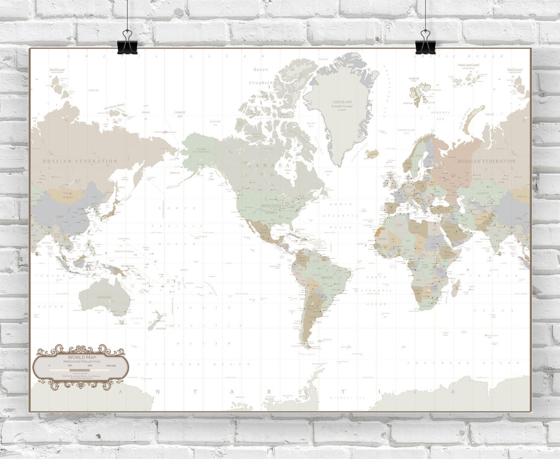 World Map - Tea Stain Colors, image 1, World Maps Online