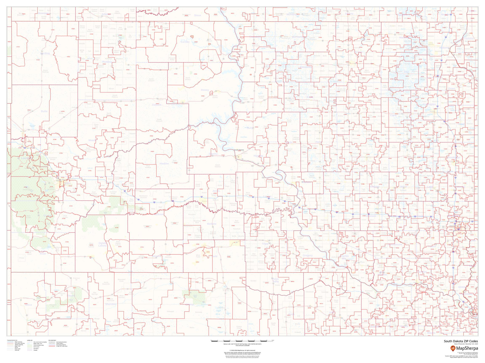 South Dakota ZIP Code Map