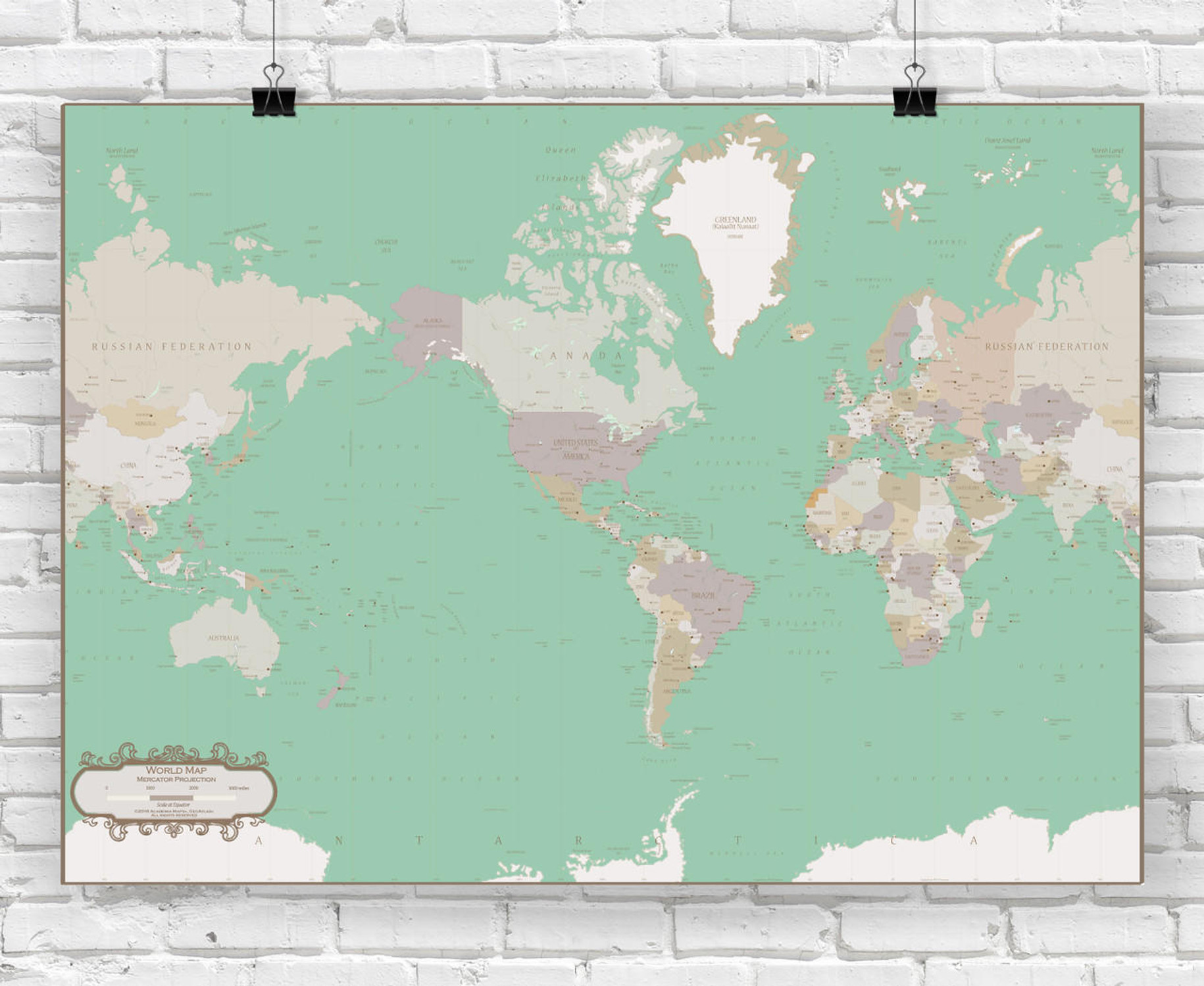 World Map - Verdigris Colors, image 1, World Maps Online