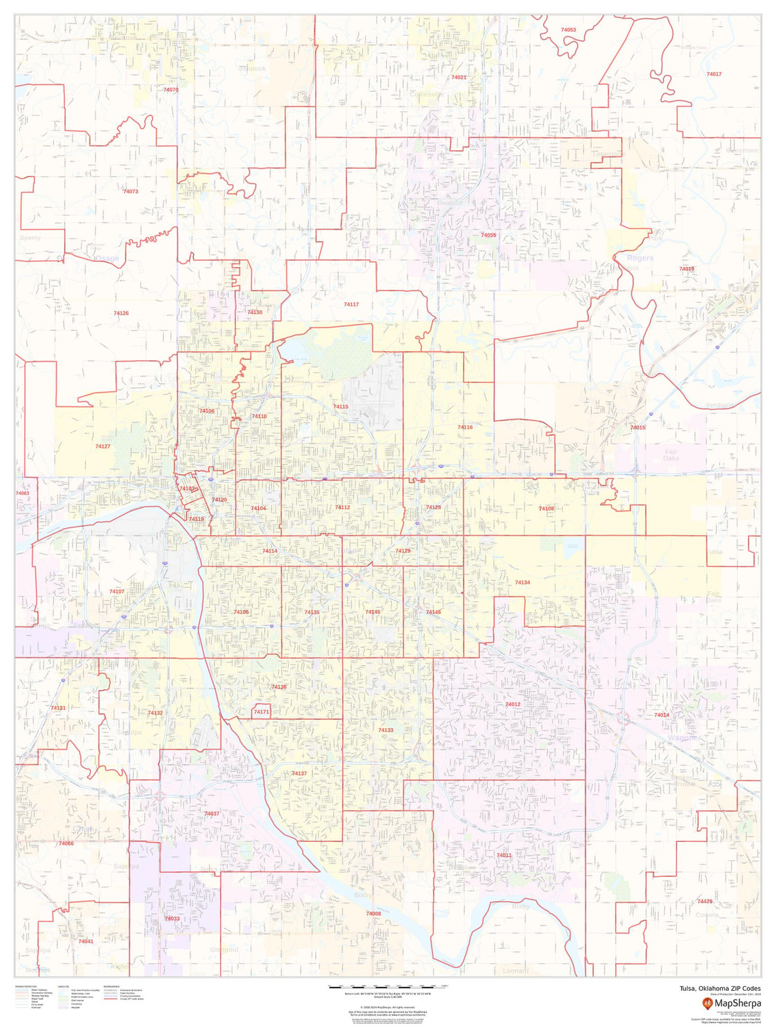 Tulsa, Oklahoma ZIP Codes Wall Map Tulsa, Oklahoma ZIP Codes Wall Map