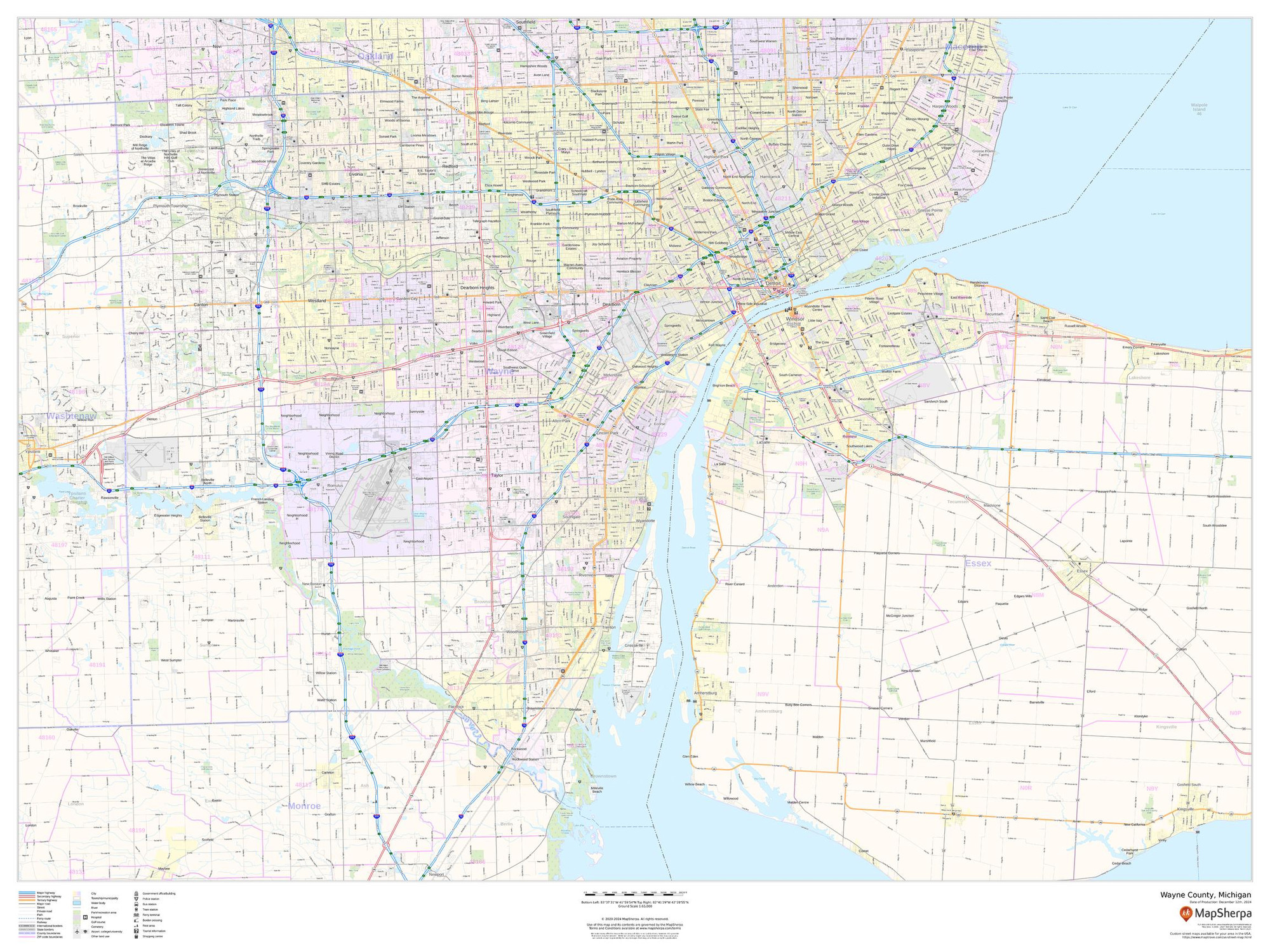 Wayne County, Michigan Wall Map