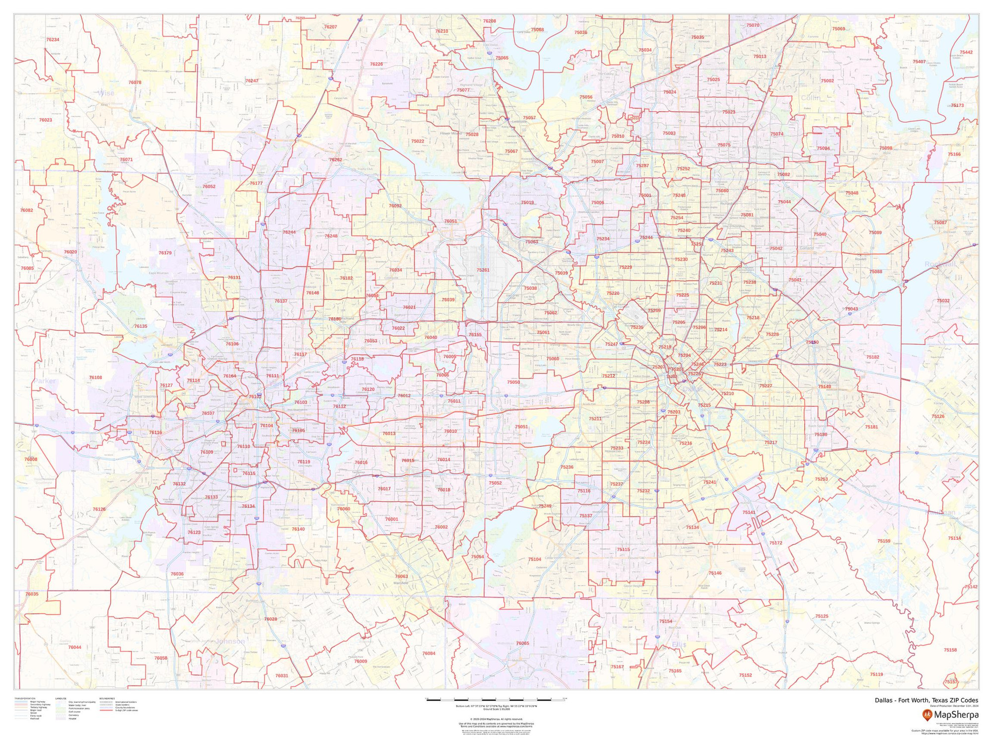Dallas - Fort Worth, Texas ZIP Codes Wall Map Dallas - Fort Worth, Texas ZIP Codes Wall Map