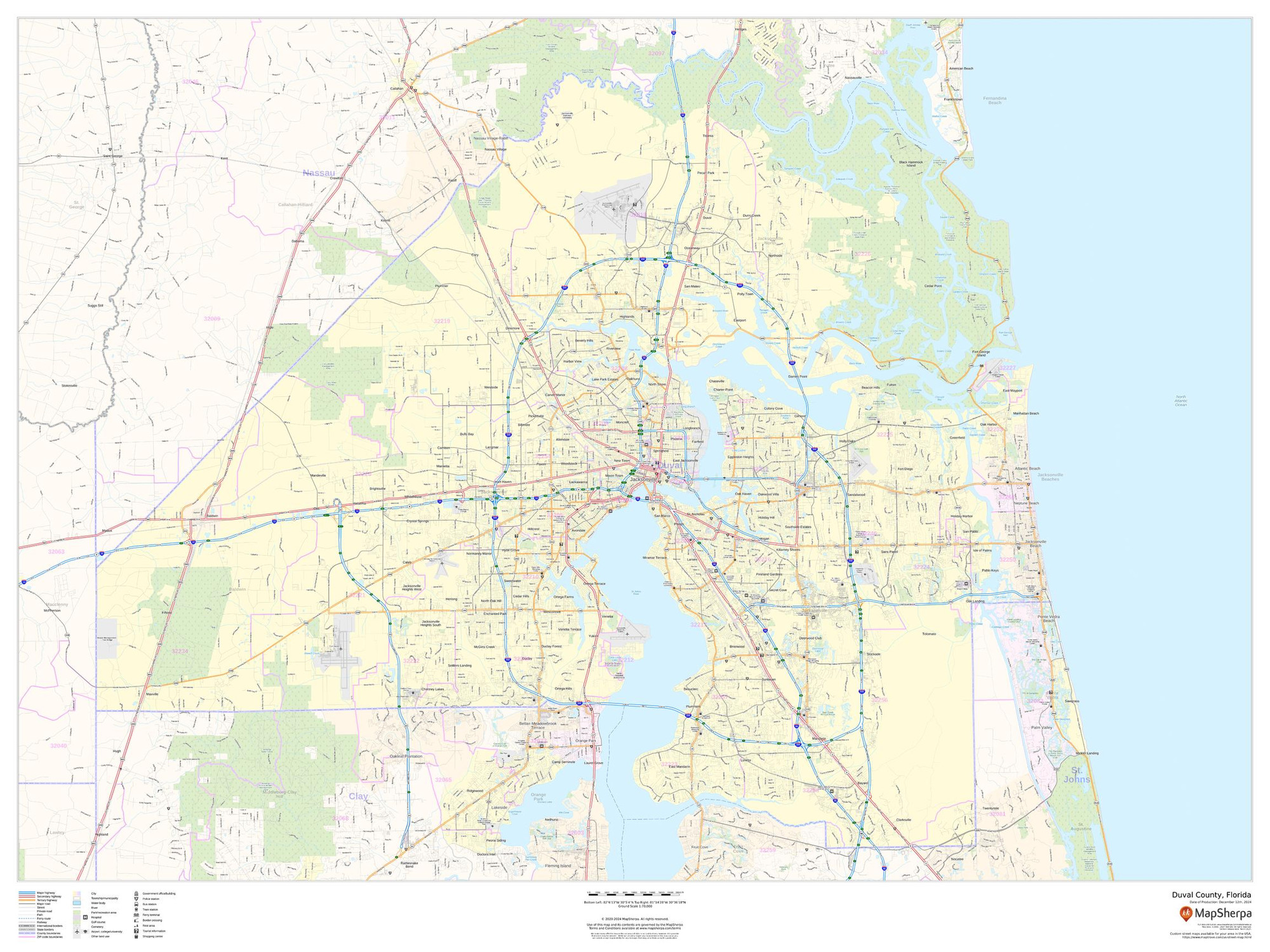 Duval County, Florida Wall Map Duval County, Florida Wall Map