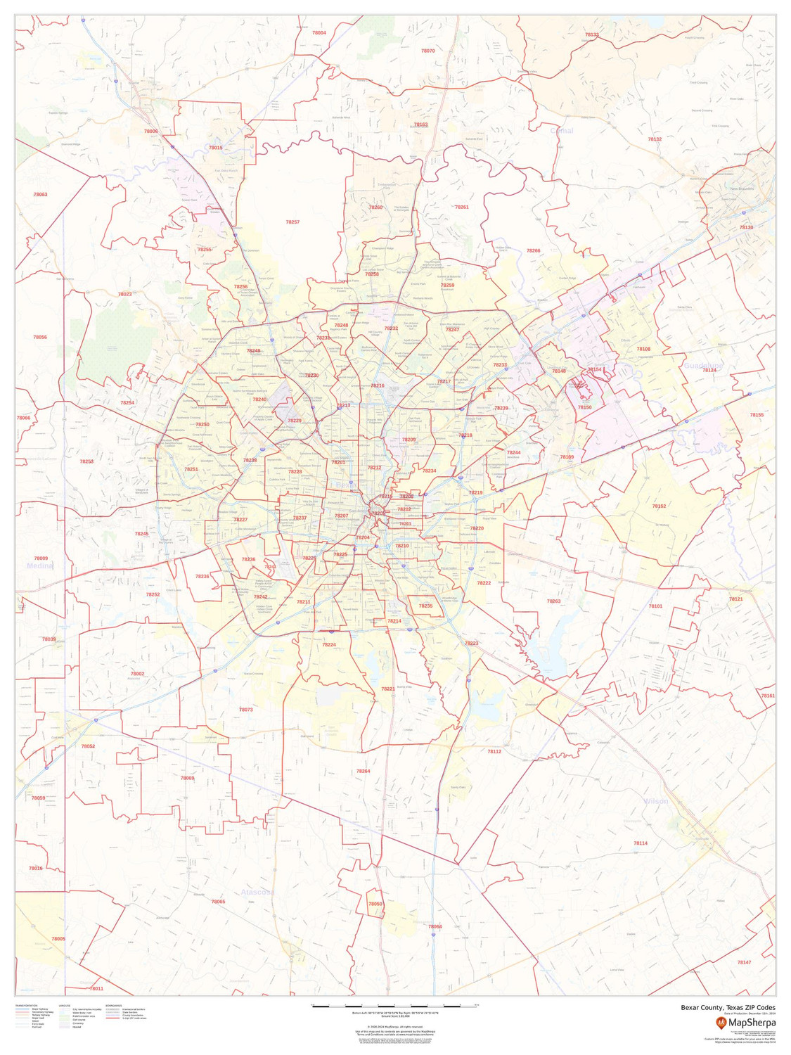 Bexar County, Texas ZIP Codes Wall Map Bexar County, Texas ZIP Codes Wall Map