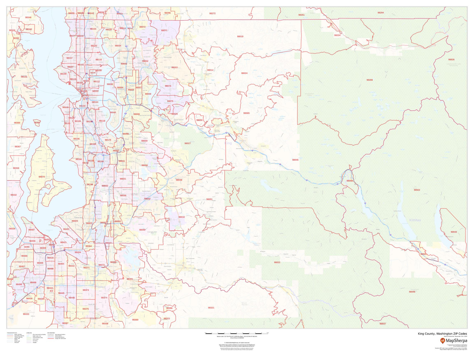 King County, Washington ZIP Codes Wall Map King County, Washington ZIP Codes Wall Map