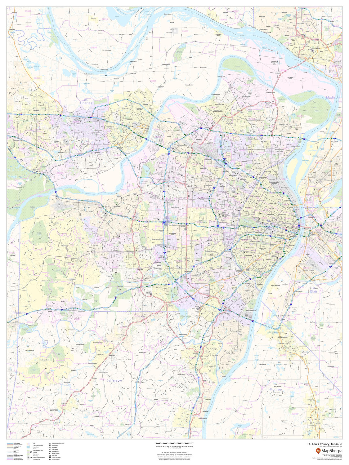 St. Louis County, Missouri Wall Map St. Louis County, Missouri Wall Map