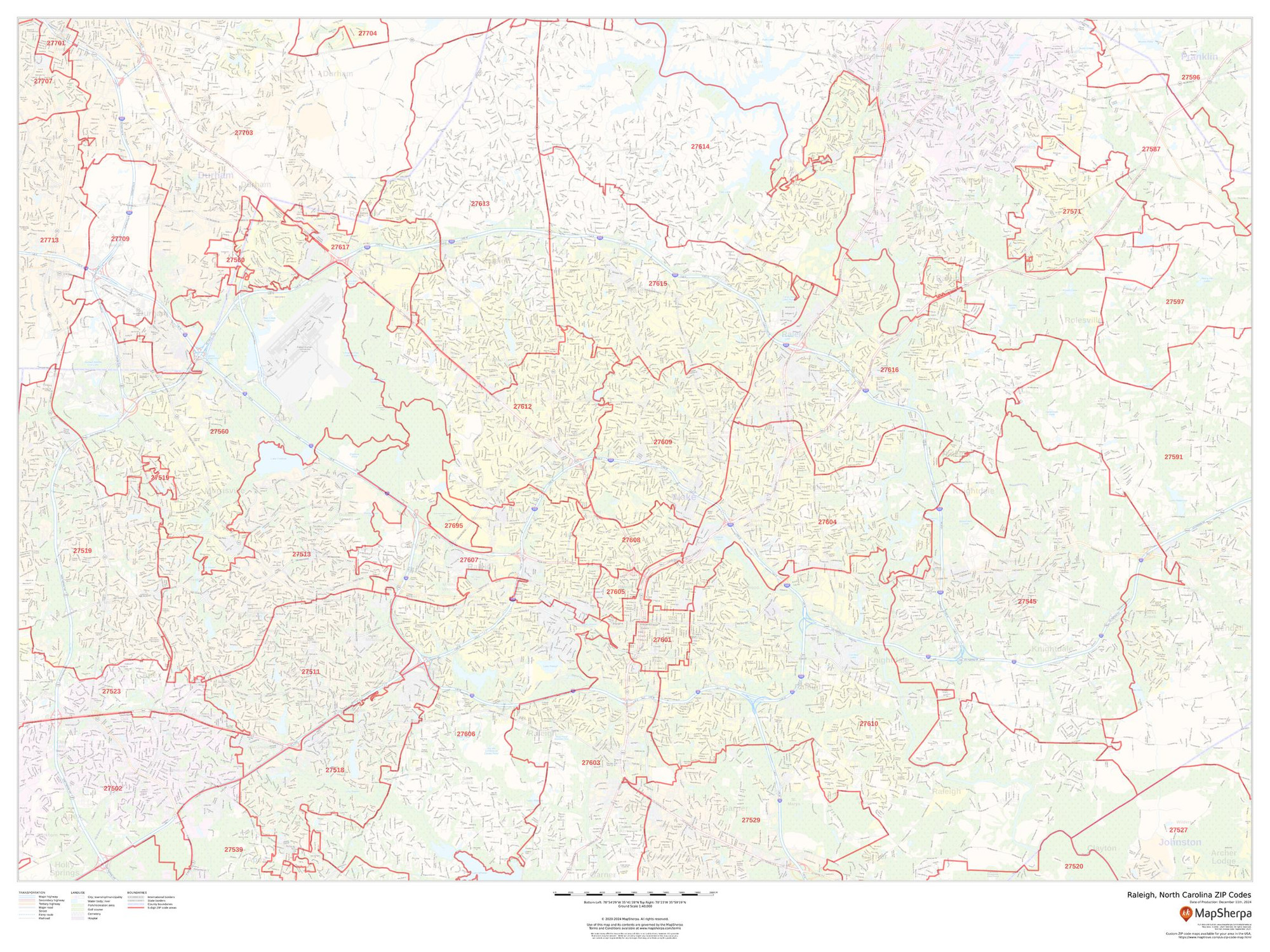 Raleigh, North Carolina ZIP Codes Wall Map Raleigh, North Carolina ZIP Codes Wall Map