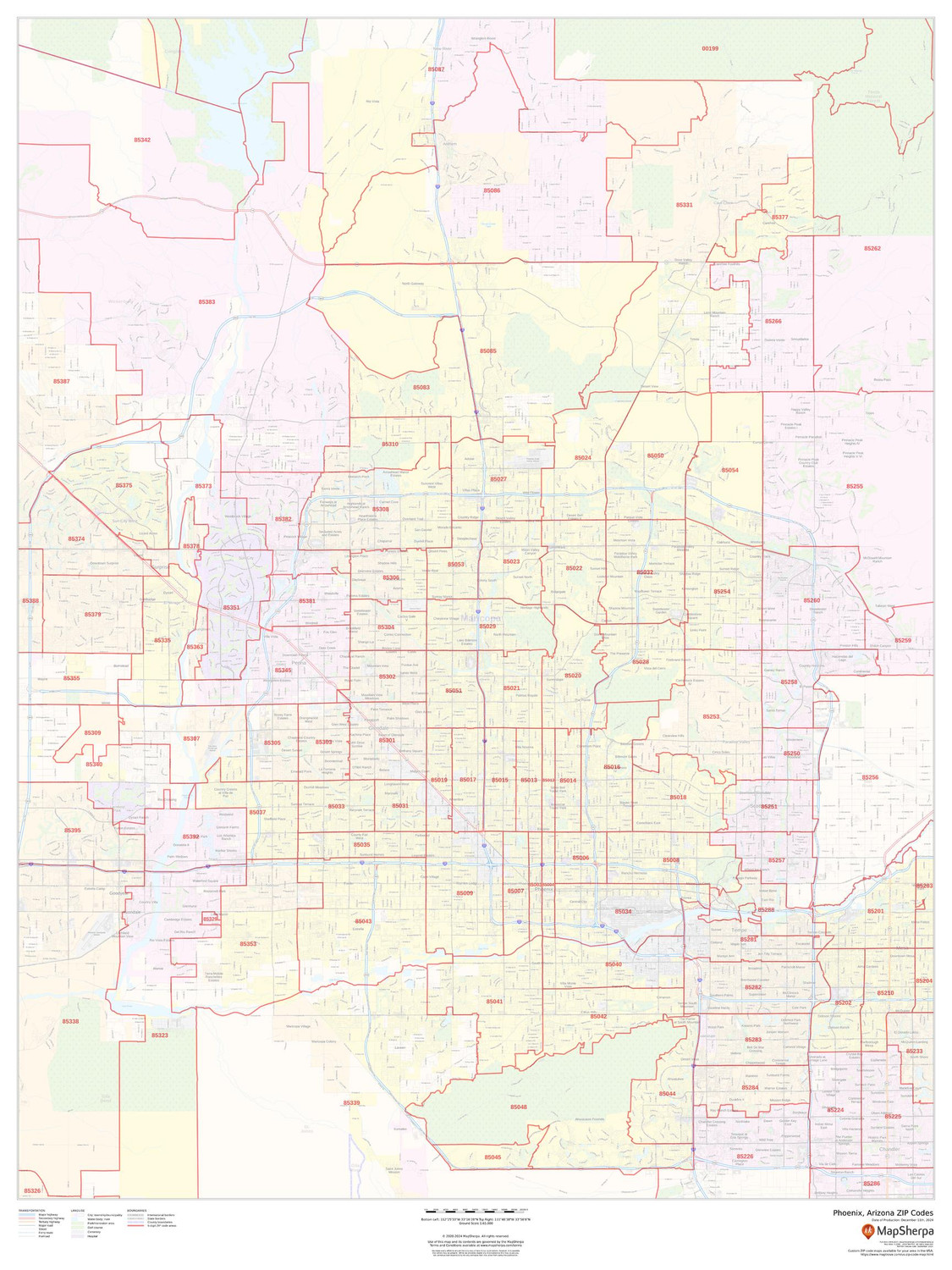 Phoenix, Arizona ZIP Codes Wall Map Phoenix, Arizona ZIP Codes Wall Map