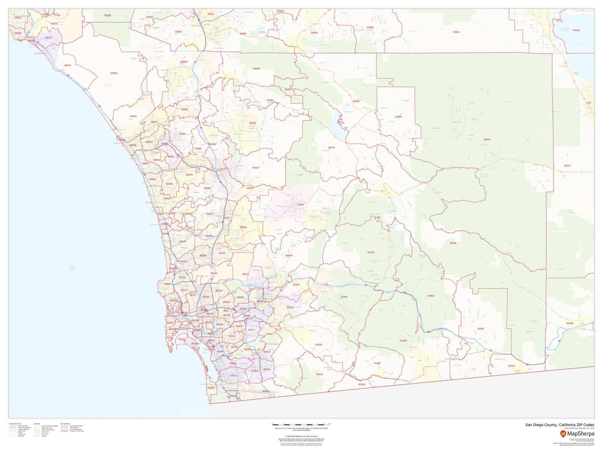 San Diego County, California ZIP Codes Wall Map San Diego County, California ZIP Codes Wall Map