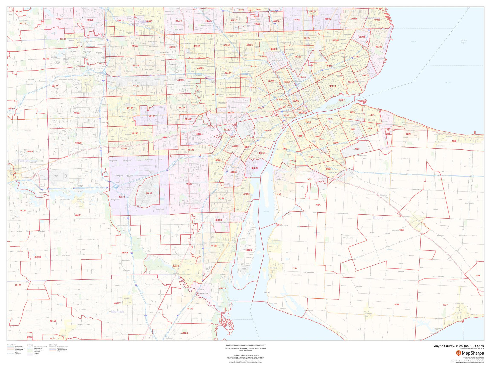 Wayne County, Michigan ZIP Codes Wall Map Wayne County, Michigan ZIP Codes Wall Map