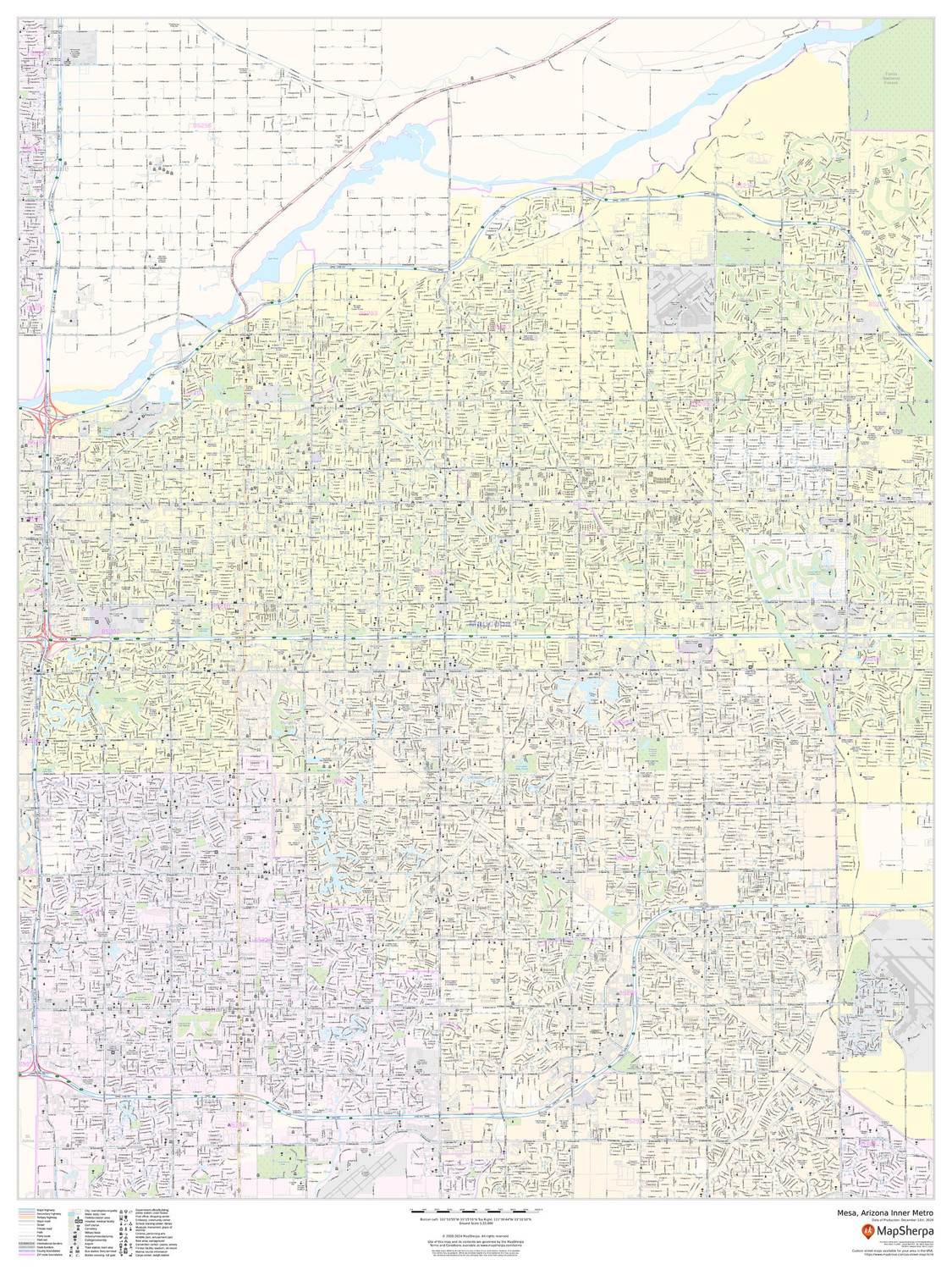 Mesa, Arizona Inner Metro - Portrait Wall Map Mesa, Arizona Inner Metro - Portrait Wall Map