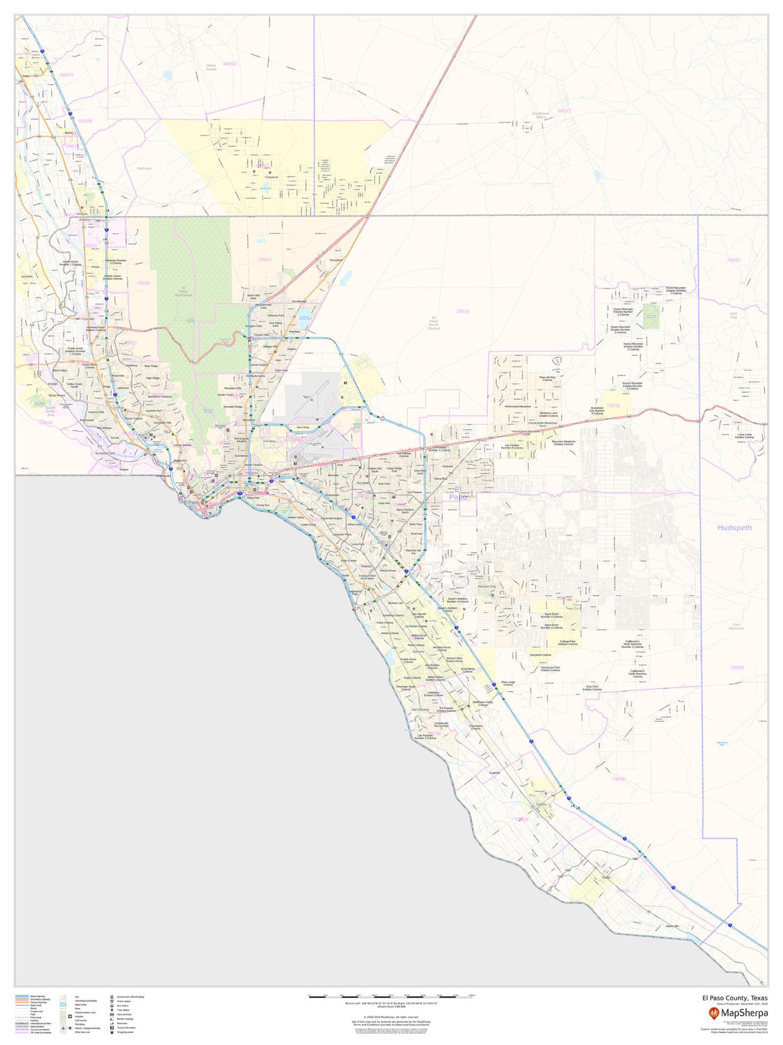 El Paso County, Texas Wall Map El Paso County, Texas Wall Map