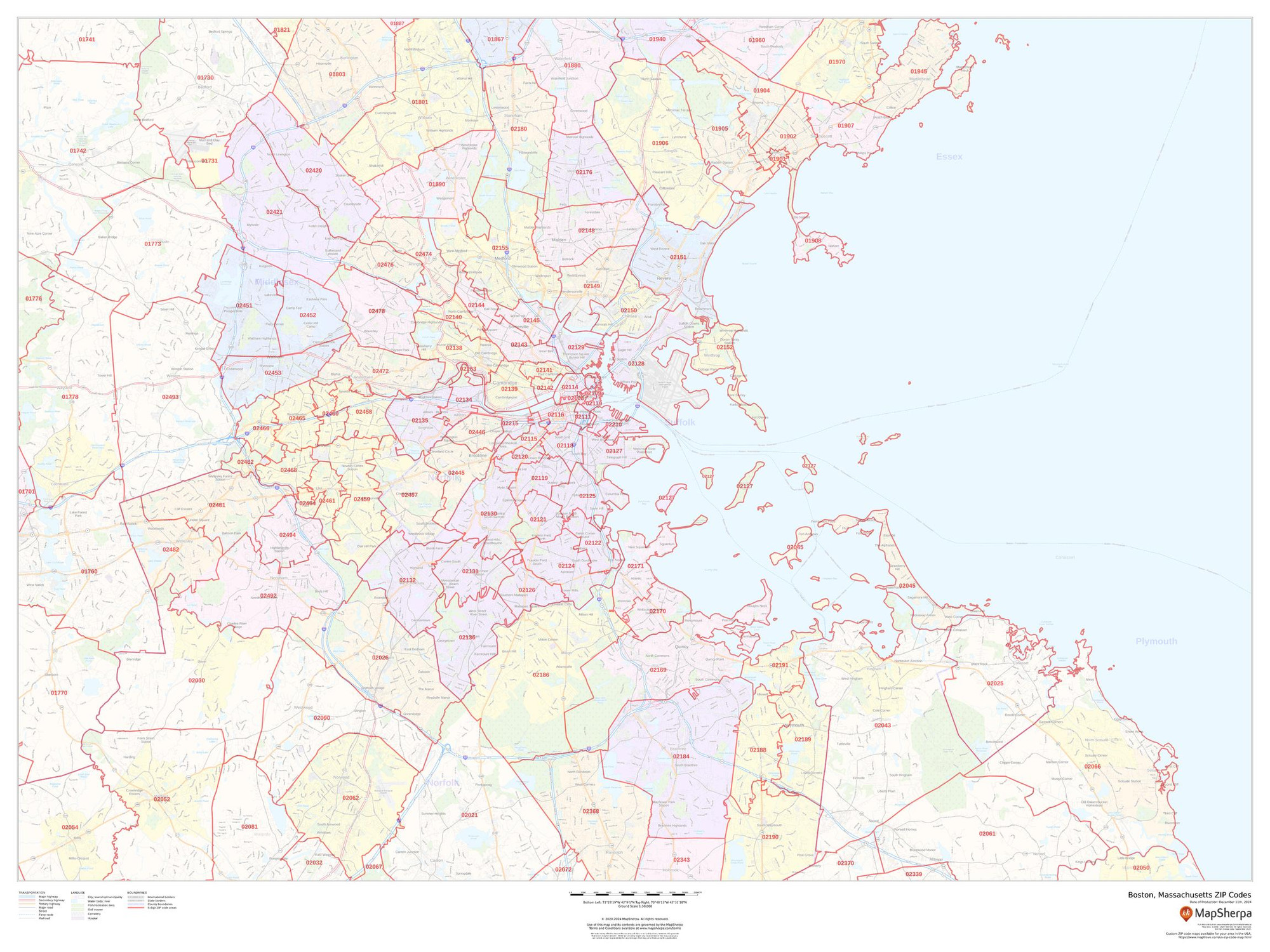 Boston, Massachusetts ZIP Codes Wall Map Boston, Massachusetts ZIP Codes Wall Map