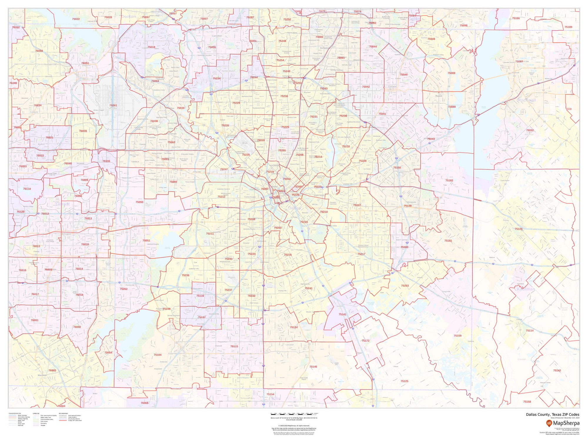 Dallas County, Texas ZIP Codes Wall Map Dallas County, Texas ZIP Codes Wall Map