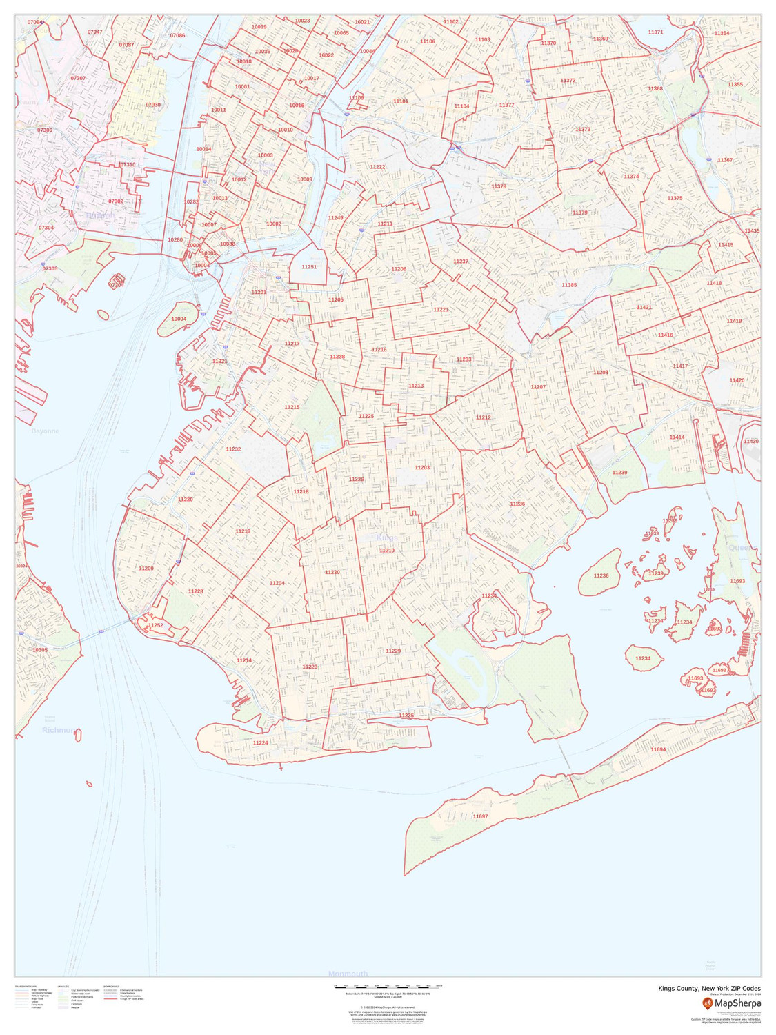 Kings County, New York ZIP Codes Wall Map Kings County, New York ZIP Codes Wall Map