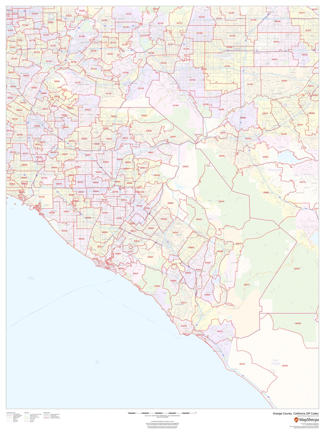 Orange County, California ZIP Codes Wall Map Orange County, California ZIP Codes Wall Map