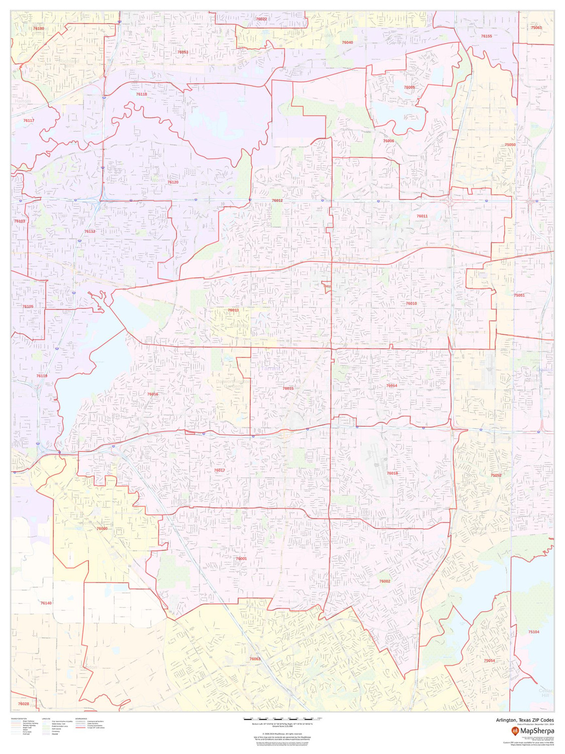 Arlington, Texas ZIP Codes Wall Map Arlington, Texas ZIP Codes Wall Map