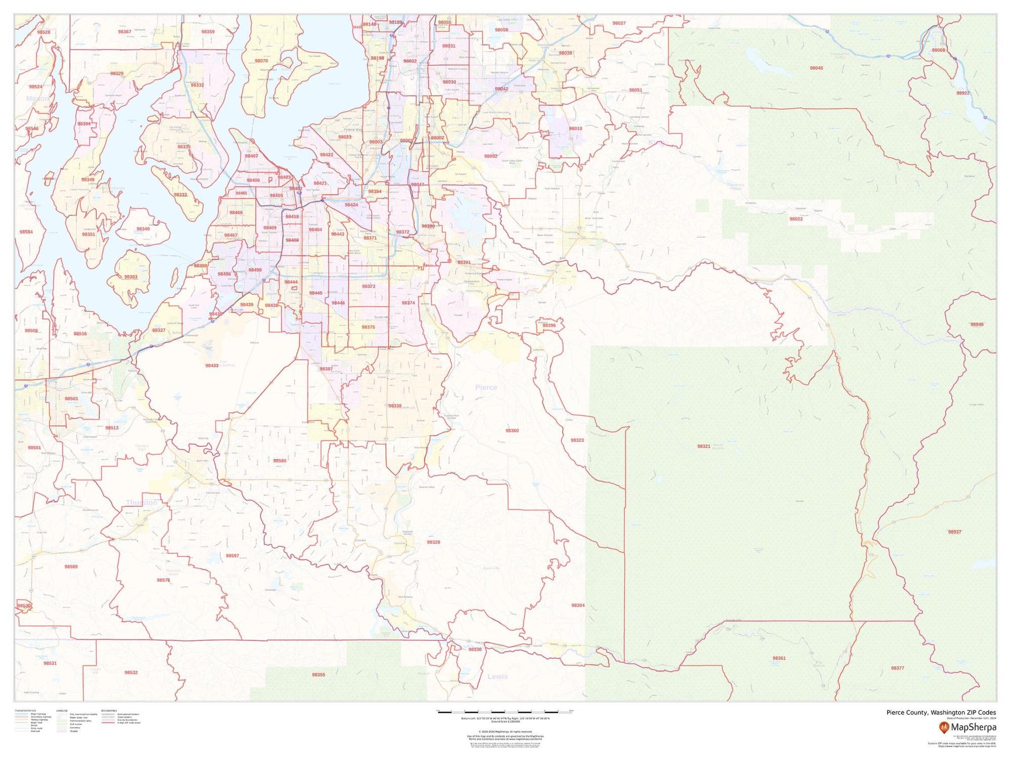 Pierce County, Washington ZIP Codes Wall Map Pierce County, Washington ZIP Codes Wall Map
