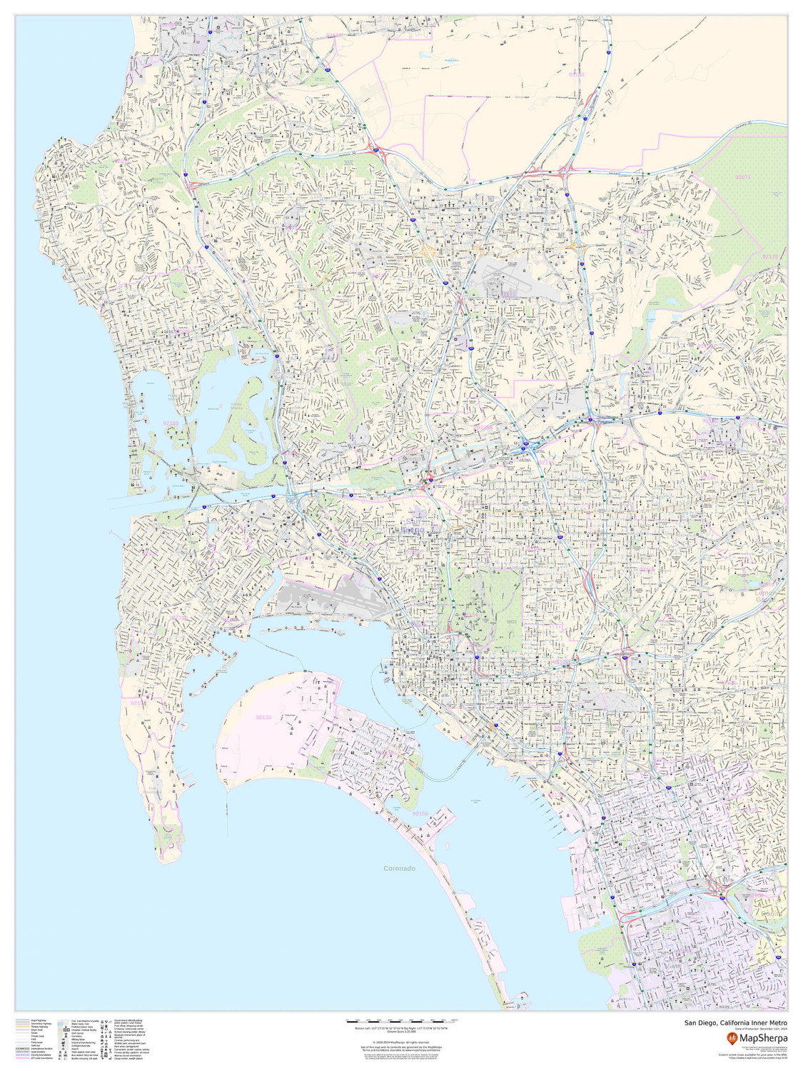 San Diego, California Inner Metro - Portrait Wall Map San Diego, California Inner Metro - Portrait Wall Map