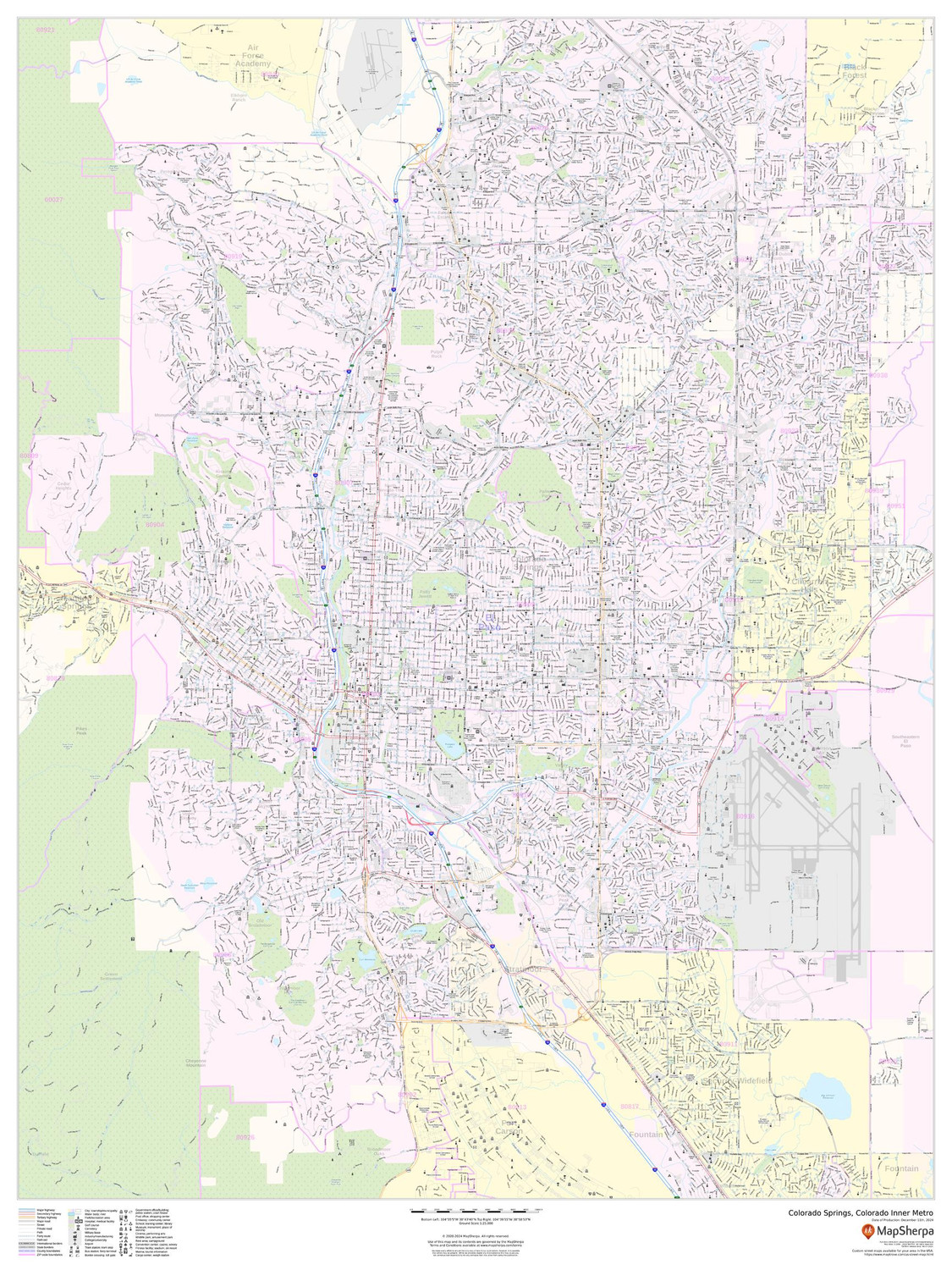Colorado Springs, Colorado Inner Metro - Portrait Wall Map Colorado Springs, Colorado Inner Metro - Portrait Wall Map