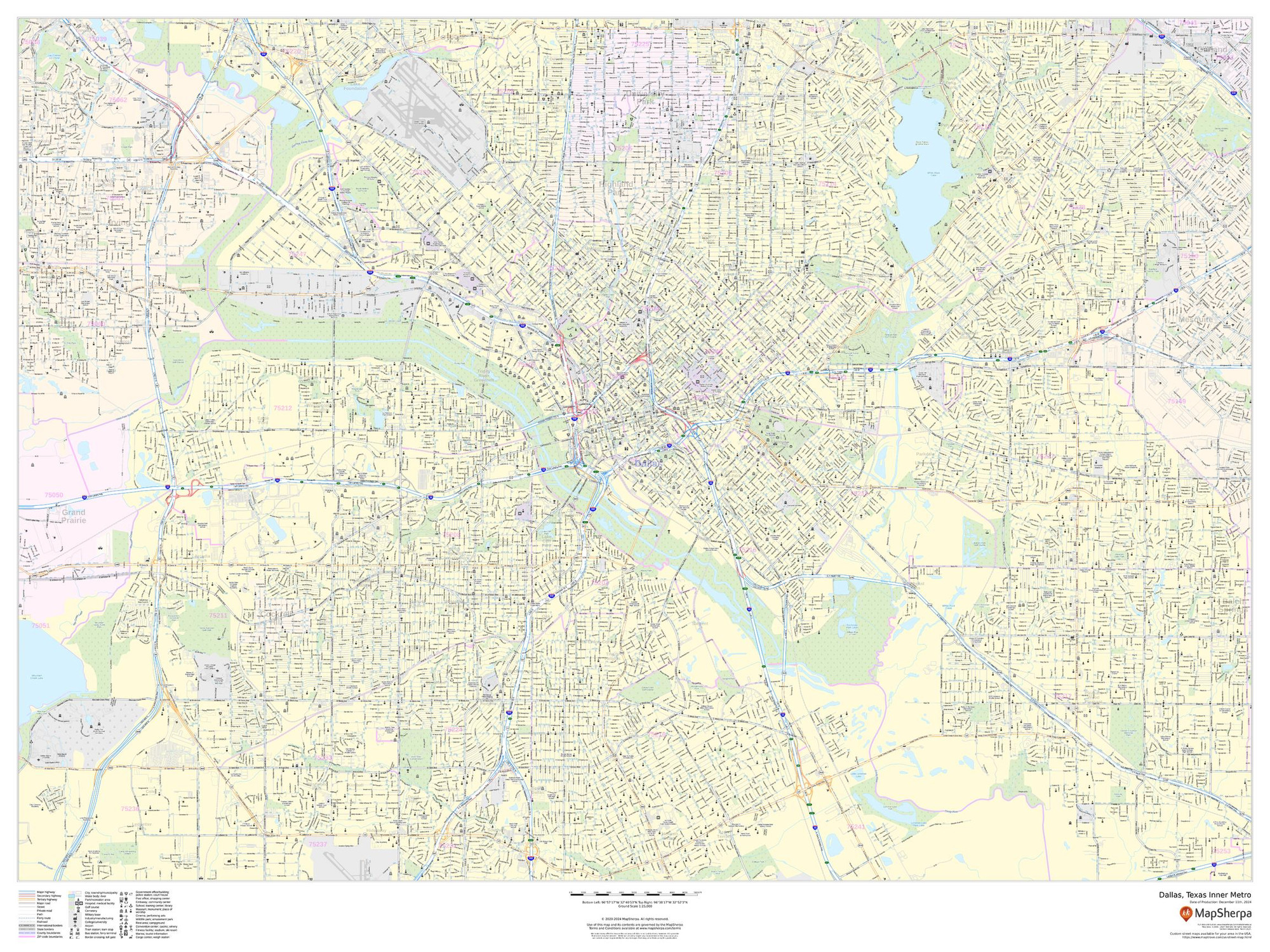 Dallas, Texas Inner Metro - Landscape Wall Map Dallas, Texas Inner Metro - Landscape Wall Map
