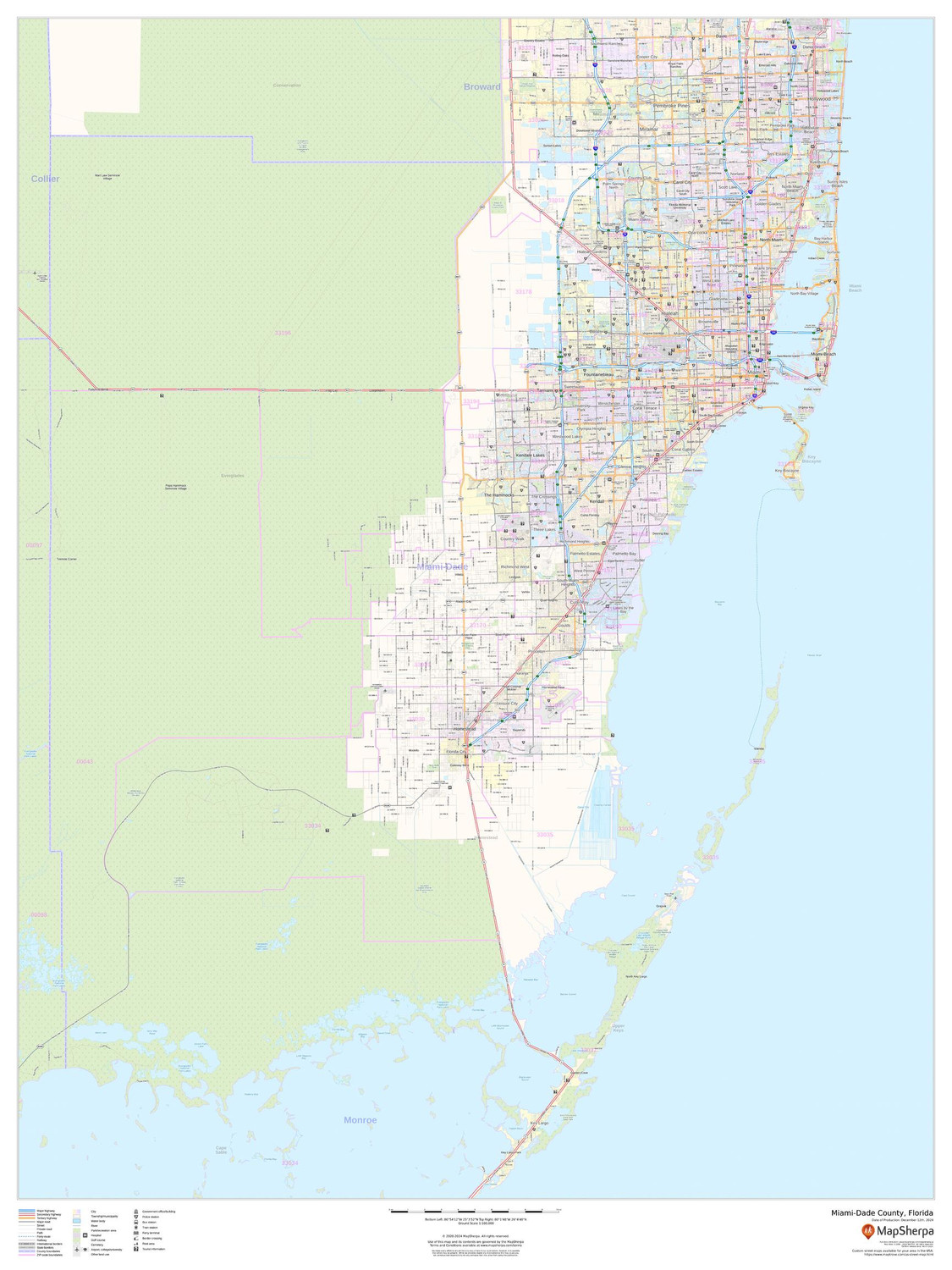 Miami-Dade County, Florida Wall Map Miami-Dade County, Florida Wall Map