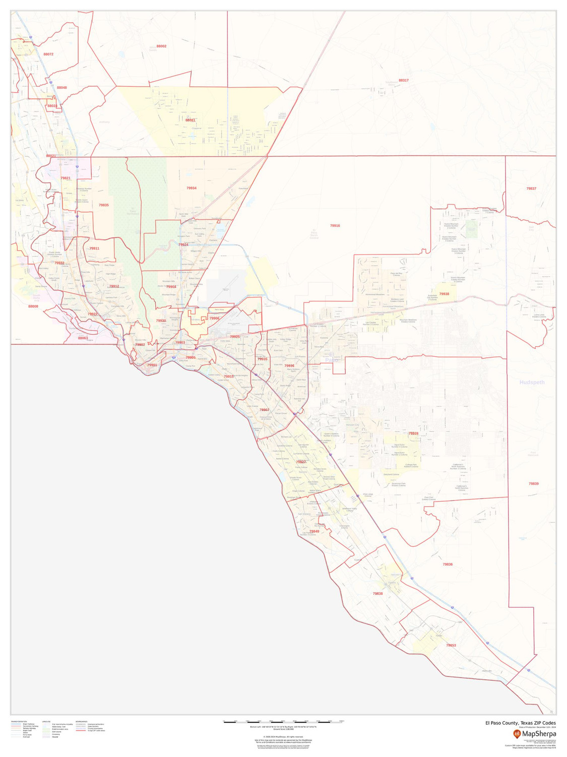 El Paso County, Texas ZIP Codes Wall Map El Paso County, Texas ZIP Codes Wall Map