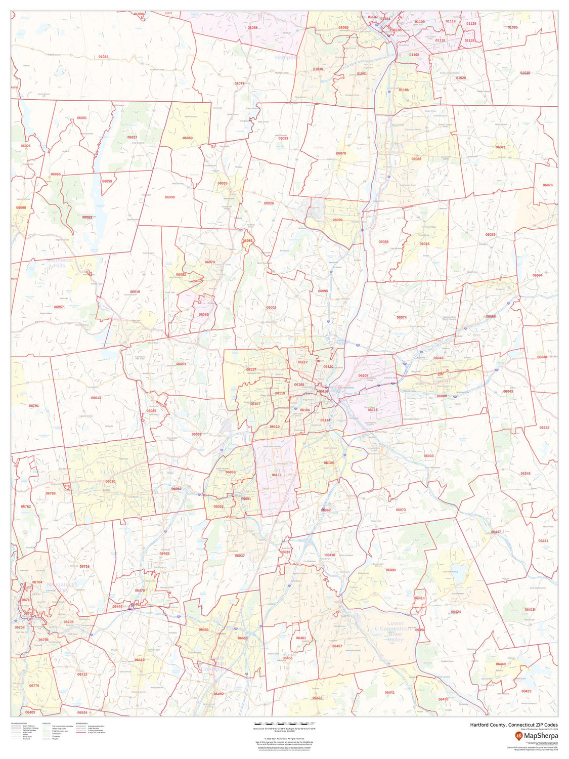 Hartford County, Connecticut ZIP Codes Wall Map Hartford County, Connecticut ZIP Codes Wall Map