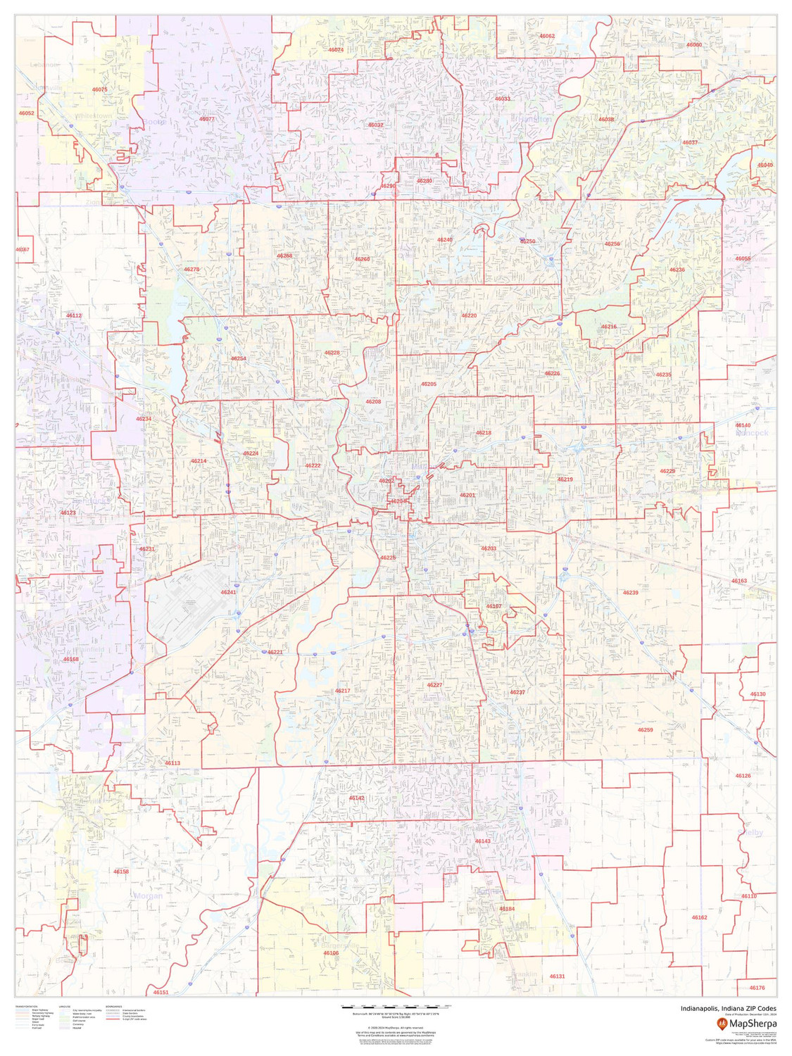 Indianapolis, Indiana ZIP Codes Wall Map Indianapolis, Indiana ZIP Codes Wall Map