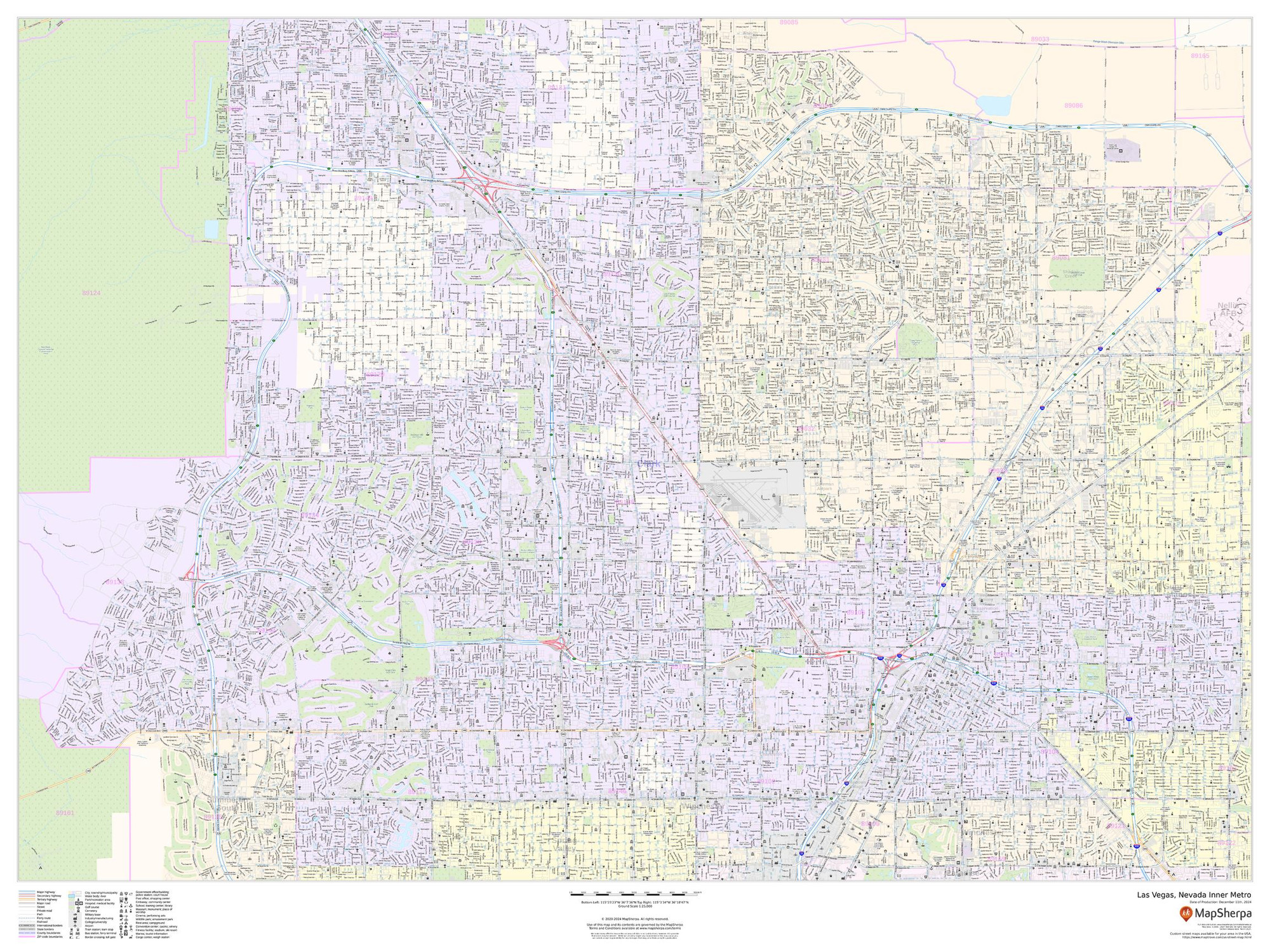 Las Vegas, Nevada Inner Metro - Landscape Wall Map Las Vegas, Nevada Inner Metro - Landscape Wall Map