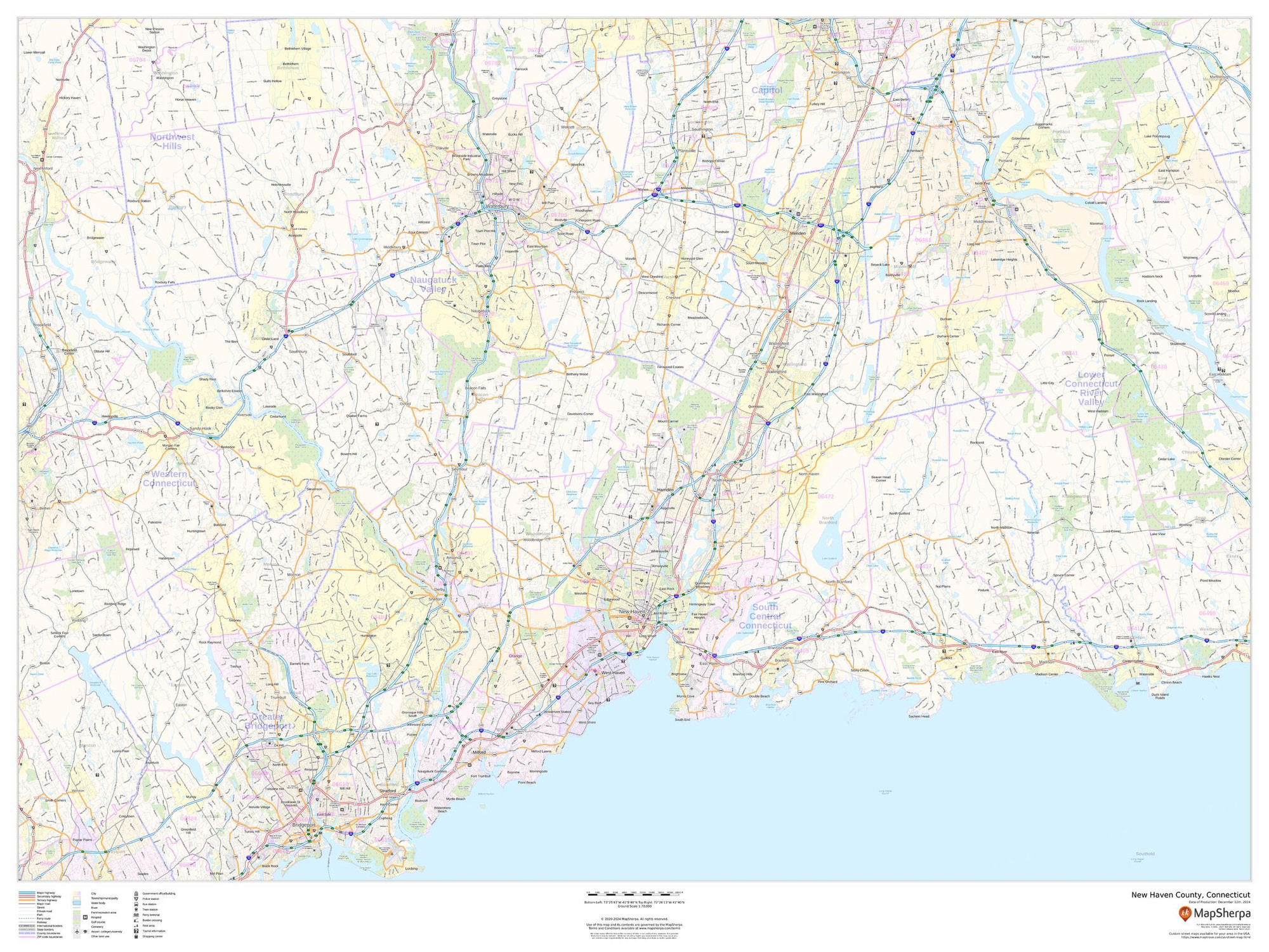 New Haven County, Connecticut Wall Map New Haven County, Connecticut Wall Map