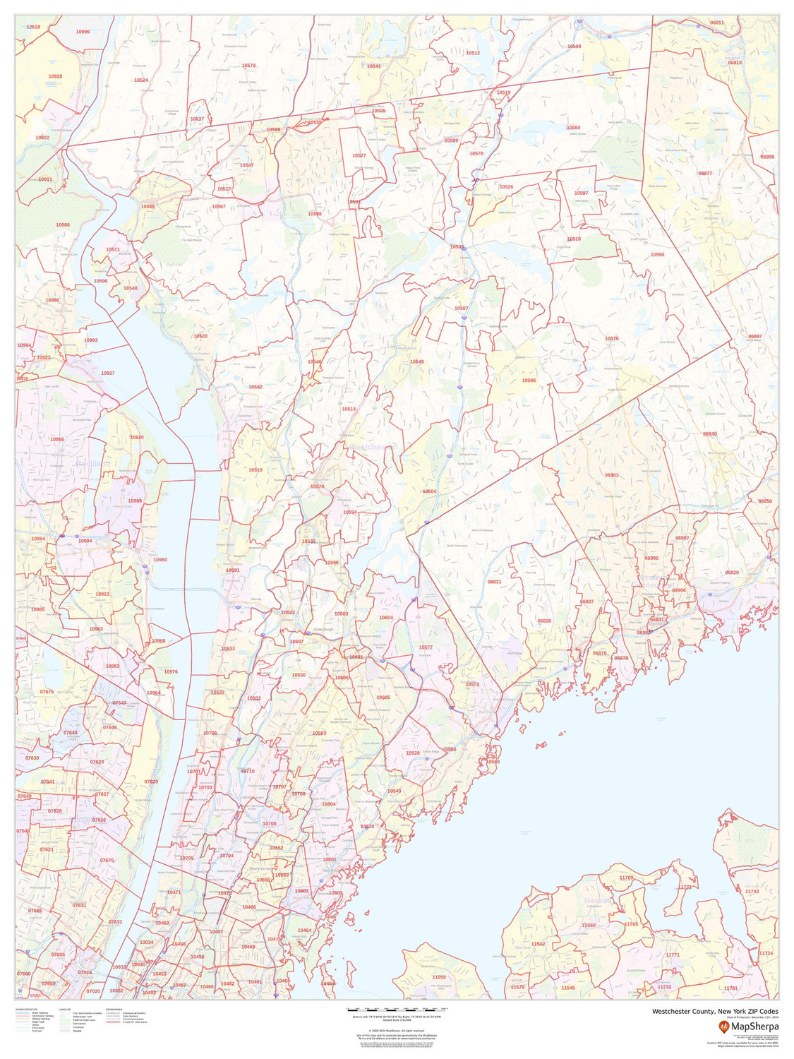Westchester County, New York ZIP Codes Wall Map Westchester County, New York ZIP Codes Wall Map