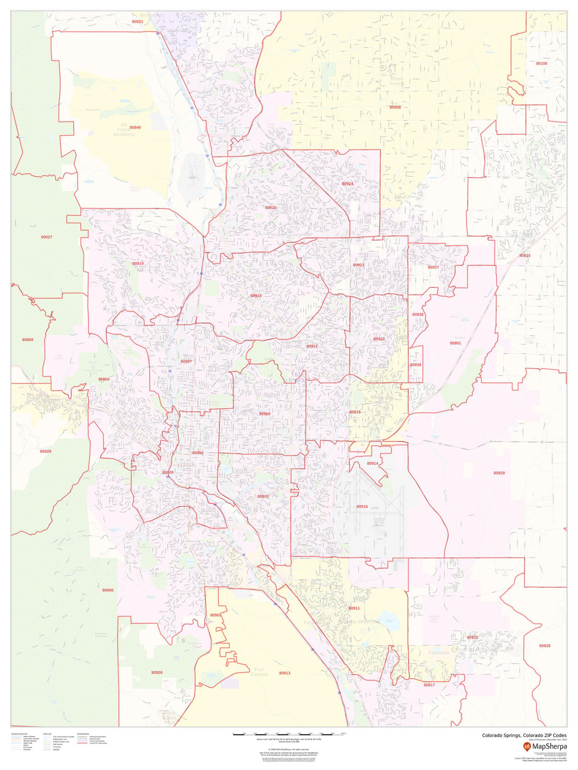 Colorado Springs, Colorado ZIP Codes Wall Map Colorado Springs, Colorado ZIP Codes Wall Map